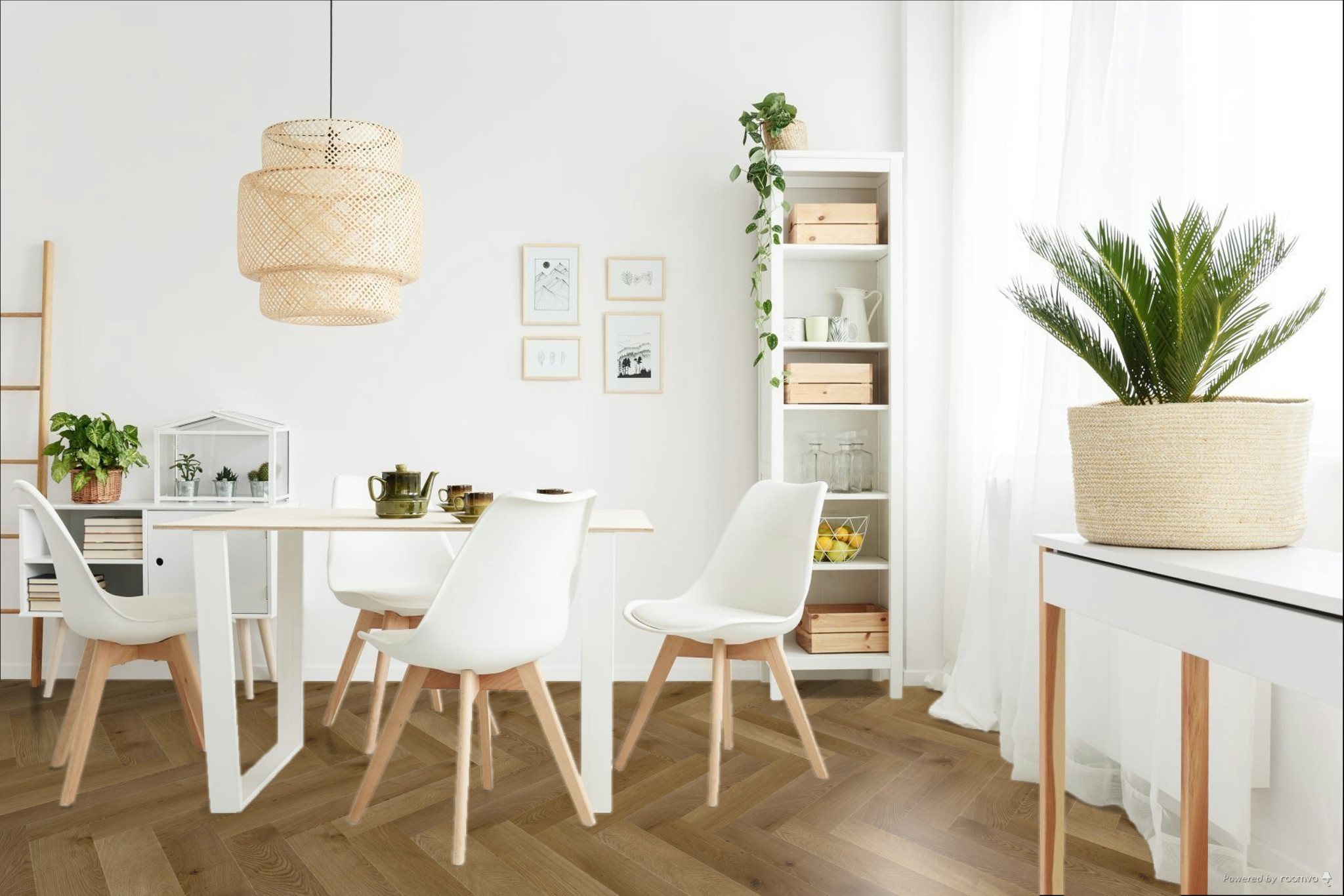 Кварцвиниловая плитка Fargo клеевая Parquet LVT Дуб Окленд 22-653-76 венгерская елка 595×119×2,5 фото в интерьере