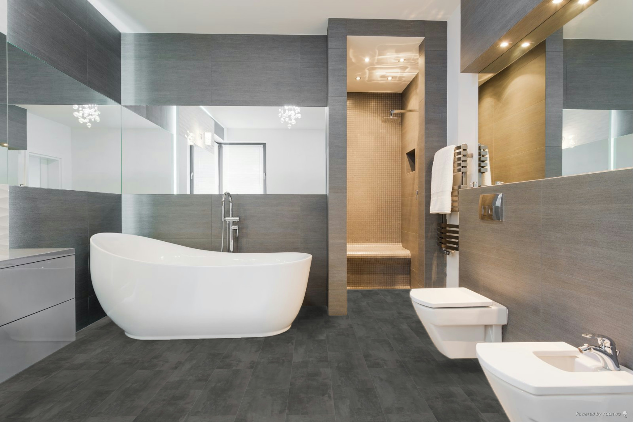 Кварцвиниловая плитка Fargo клеевая Stone LVT Бетон Лофт 48143-05 606×303×2,5 фото в интерьере