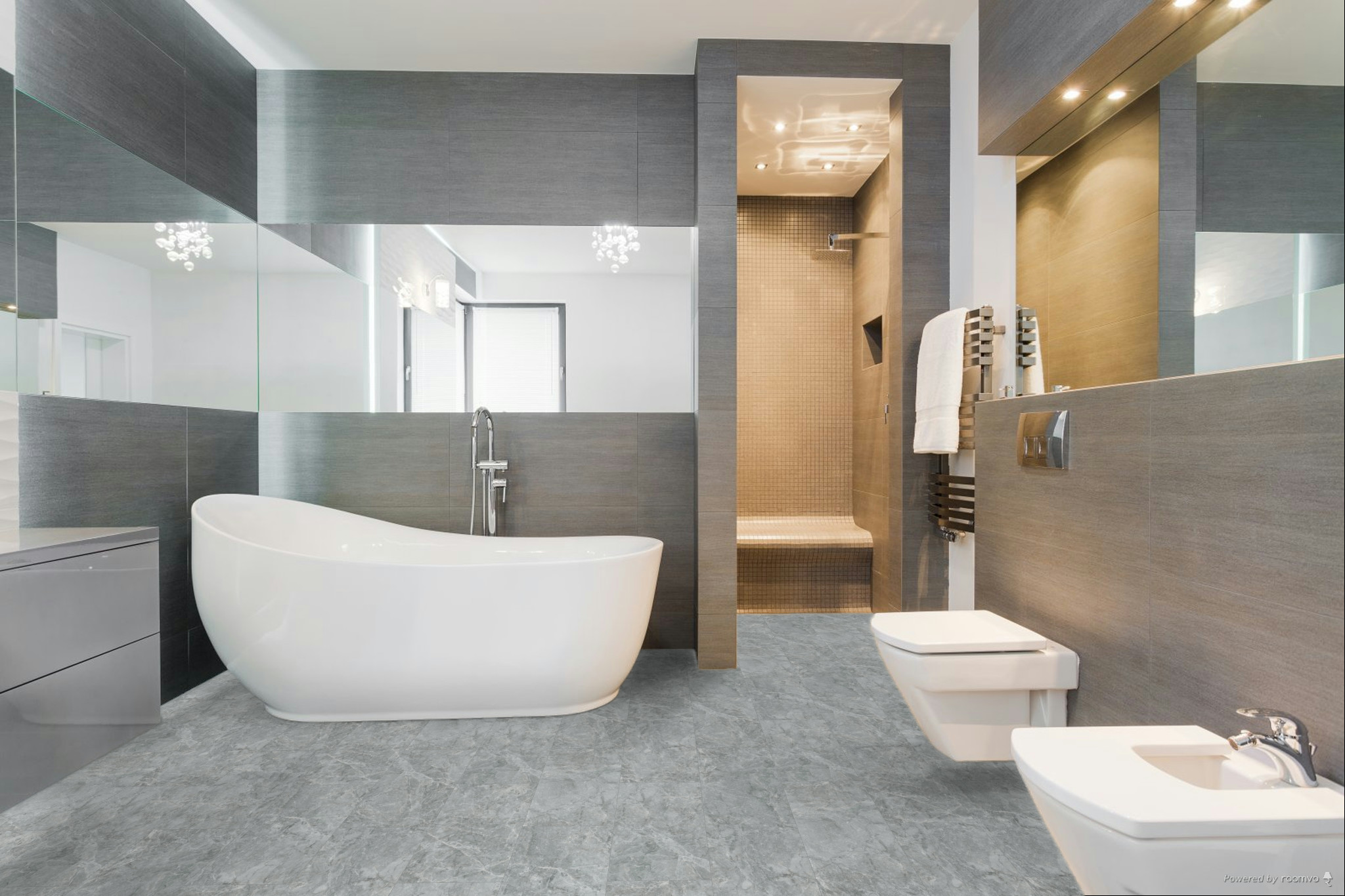 Кварцвиниловая плитка Fargo клеевая Stone LVT Травертин Арктический 48116-01 606×303×2,5 фото в интерьере