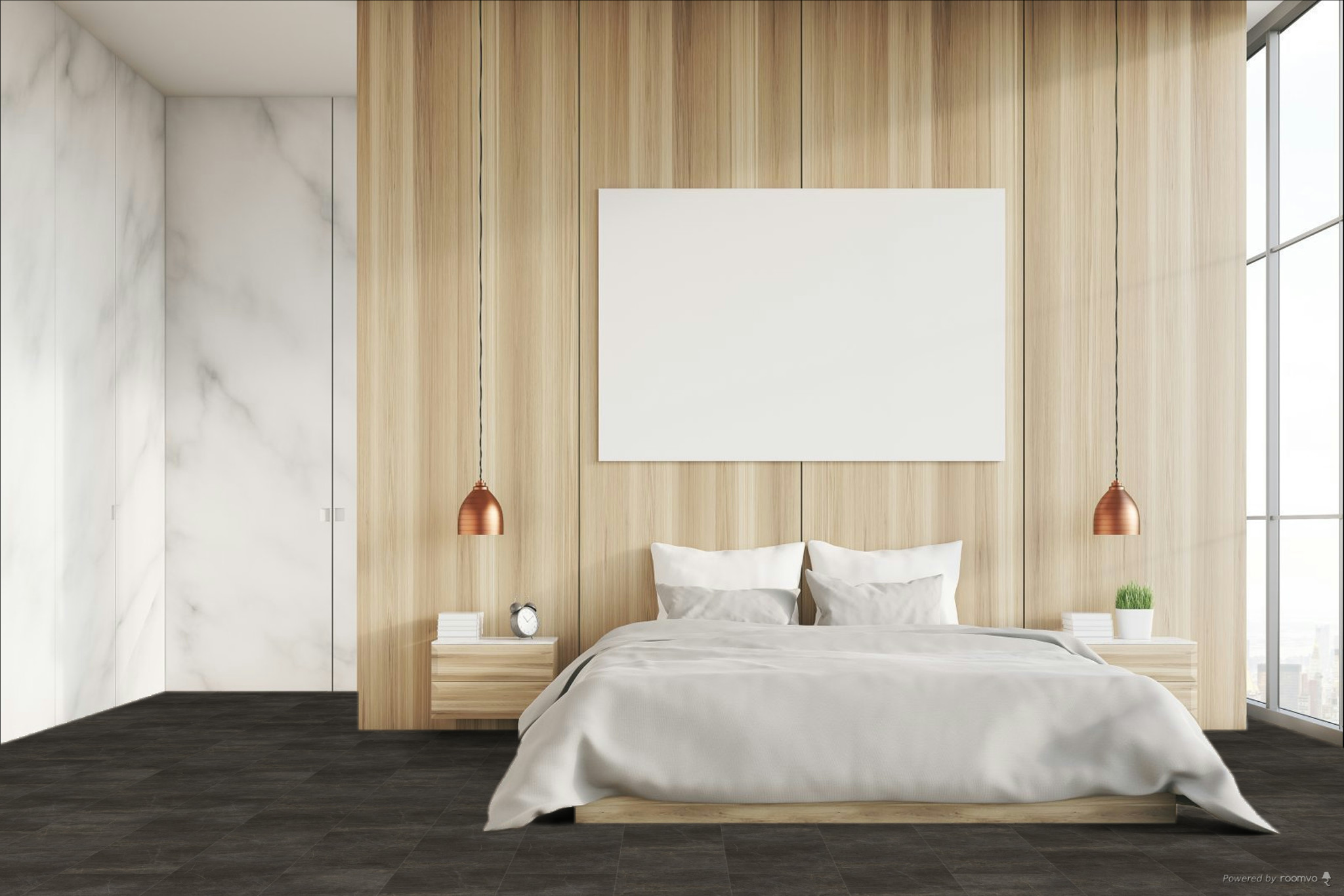 Кварцвиниловая плитка Fargo клеевая Stone LVT Мрамор Медный 48107-02 606×303×2,5 фото в интерьере