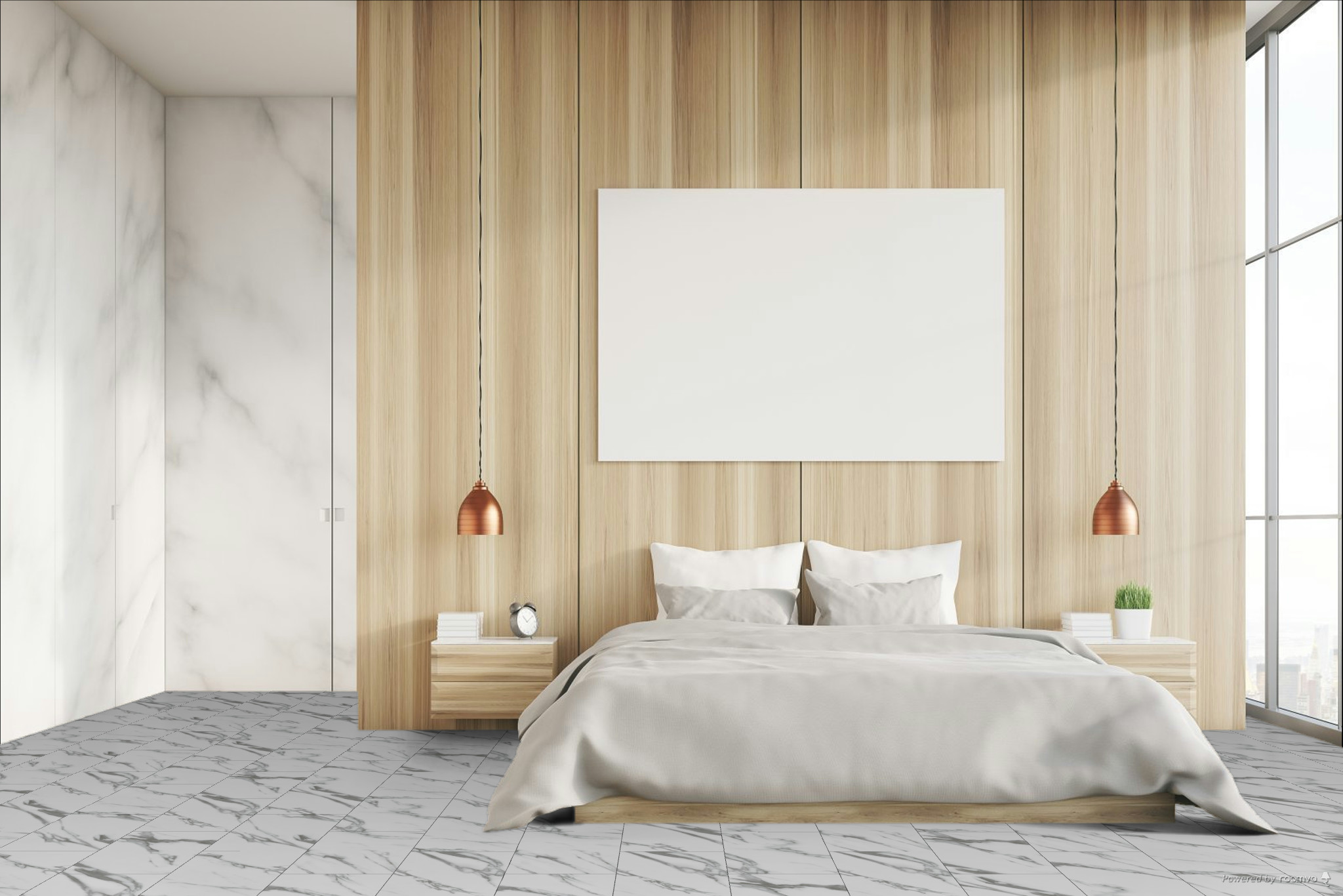 Кварцвиниловая плитка Fargo клеевая Stone LVT Мрамор Калакатта 48105-02 606×303×2,5 фото в интерьере