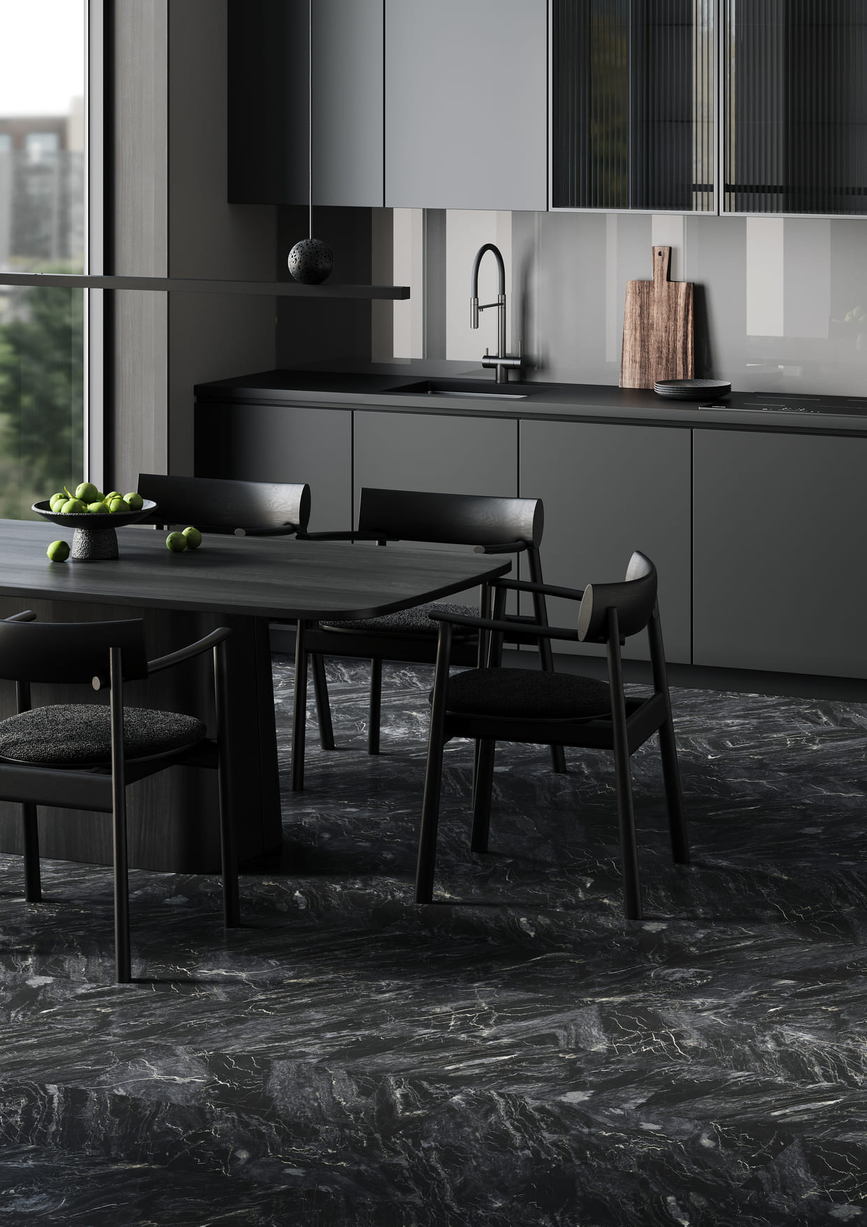 Кварцвиниловая плитка Fargo клеевая Stone LVT Гранит Черный 1804-3 606×303×2,5 фото в интерьере
