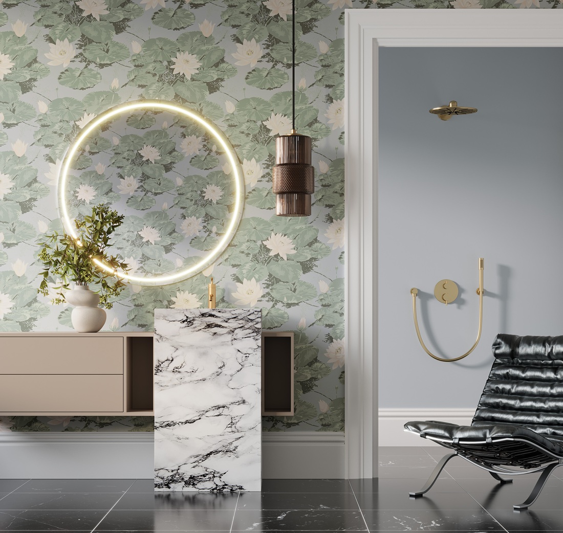 Обои Loymina Шервуд Нимфея Альба Brit25 006 10,05×1 фото в интерьере