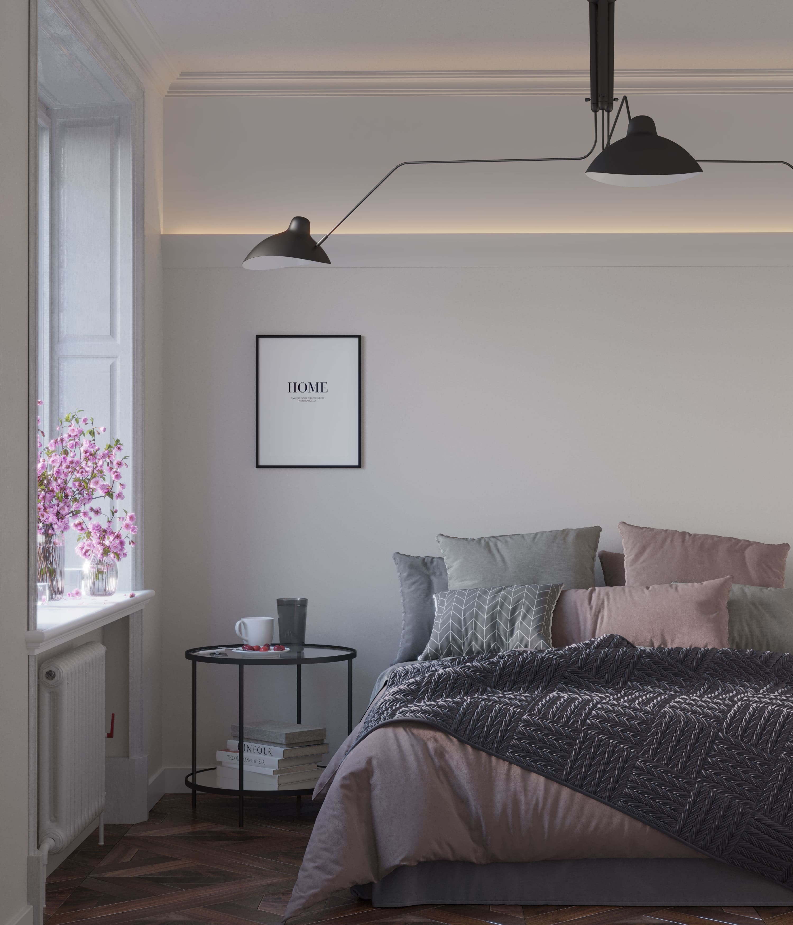Потолочный плинтус под покраску Cosca Decor KX002 с подсветкой 2000×53×120 фото в интерьере