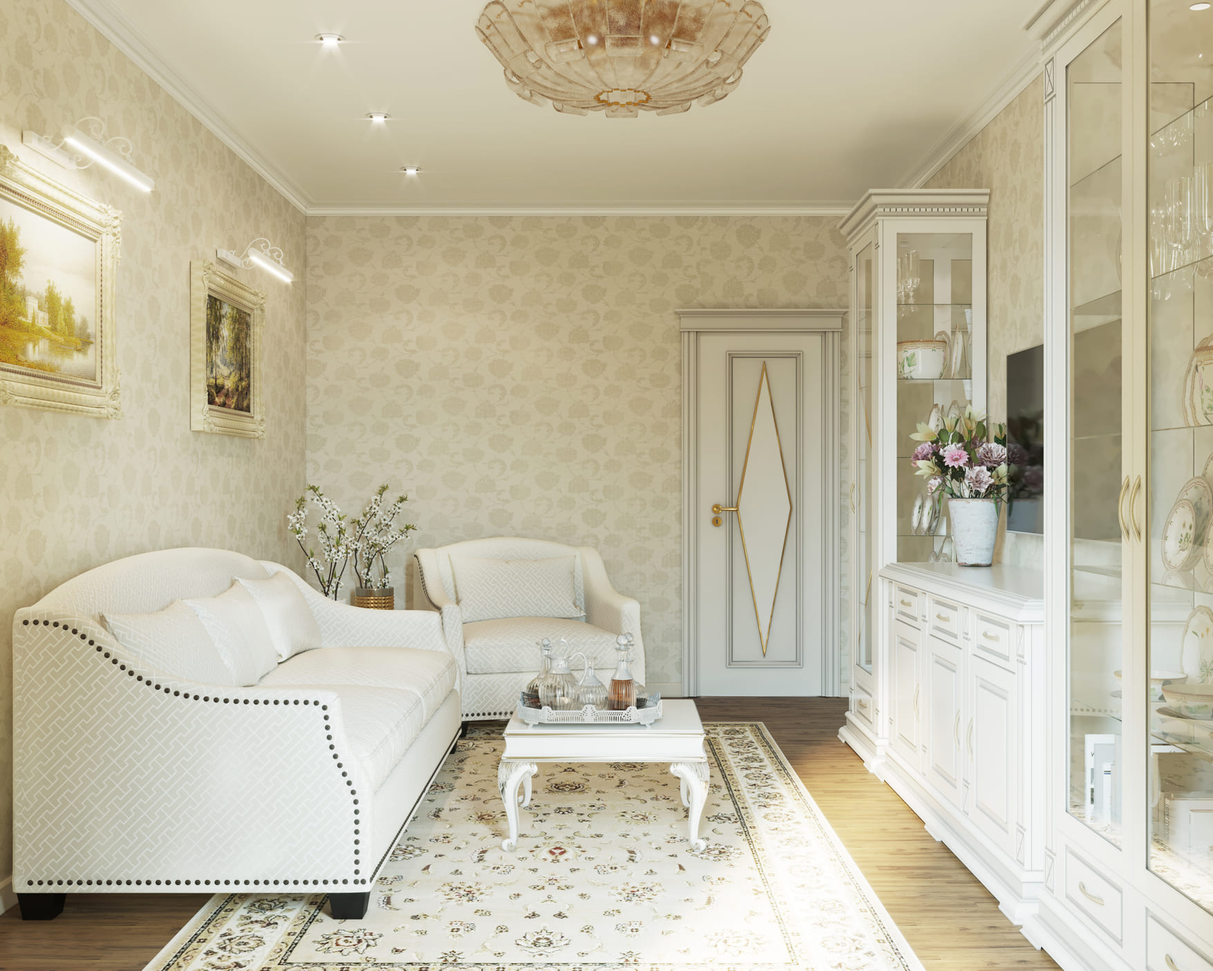 Потолочный плинтус под покраску Cosca Decor KX005 2000×69×71 фото в интерьере