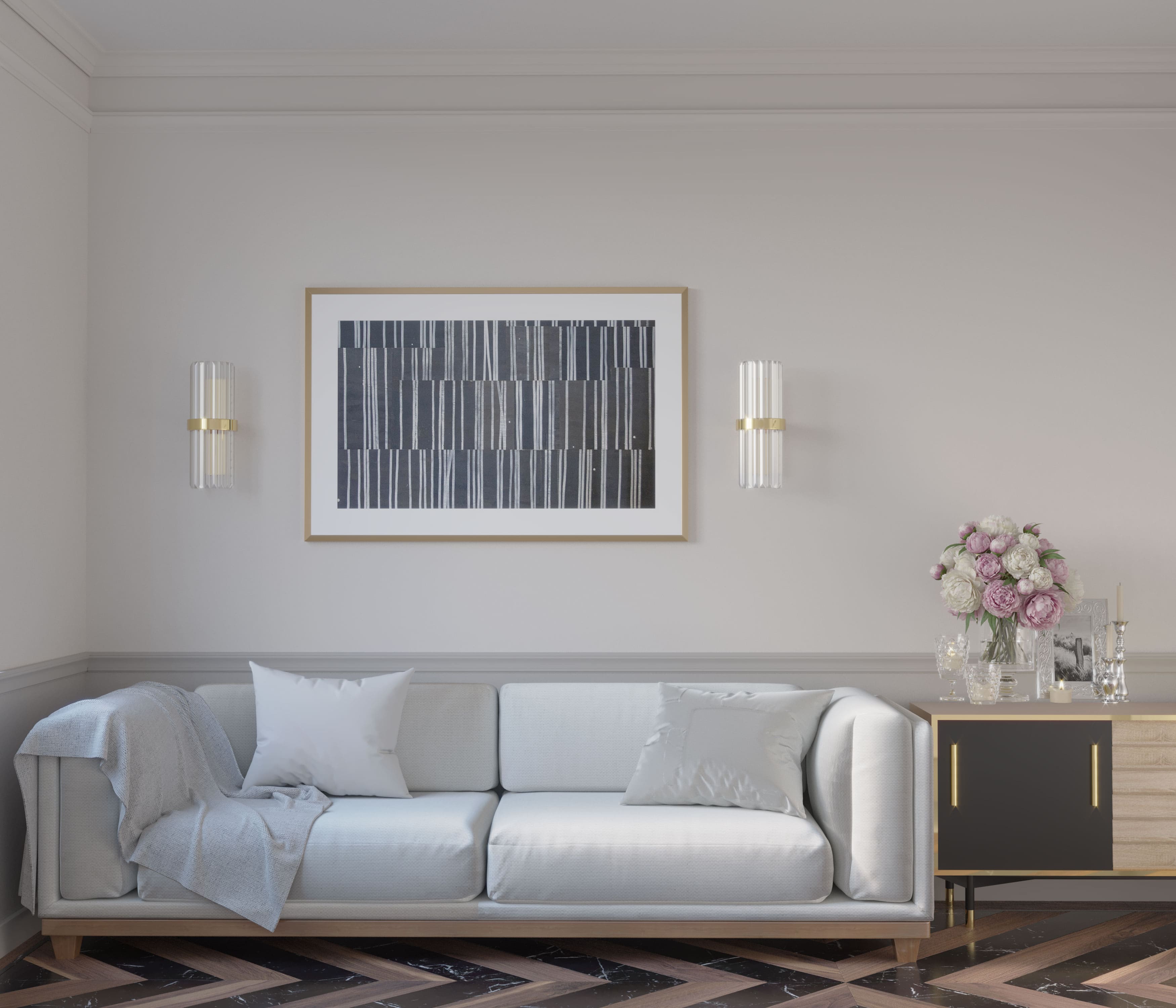 Потолочный плинтус под покраску Cosca Decor KX005 2000×69×71 фото в интерьере