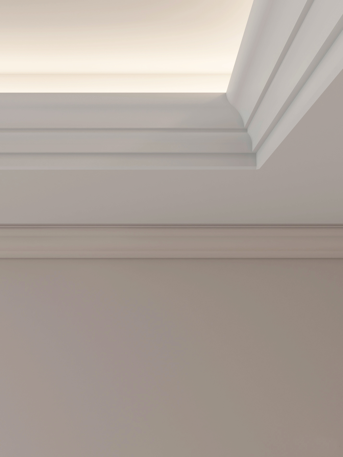 Потолочный плинтус под покраску Cosca Decor KX012 2000×80×80 фото в интерьере