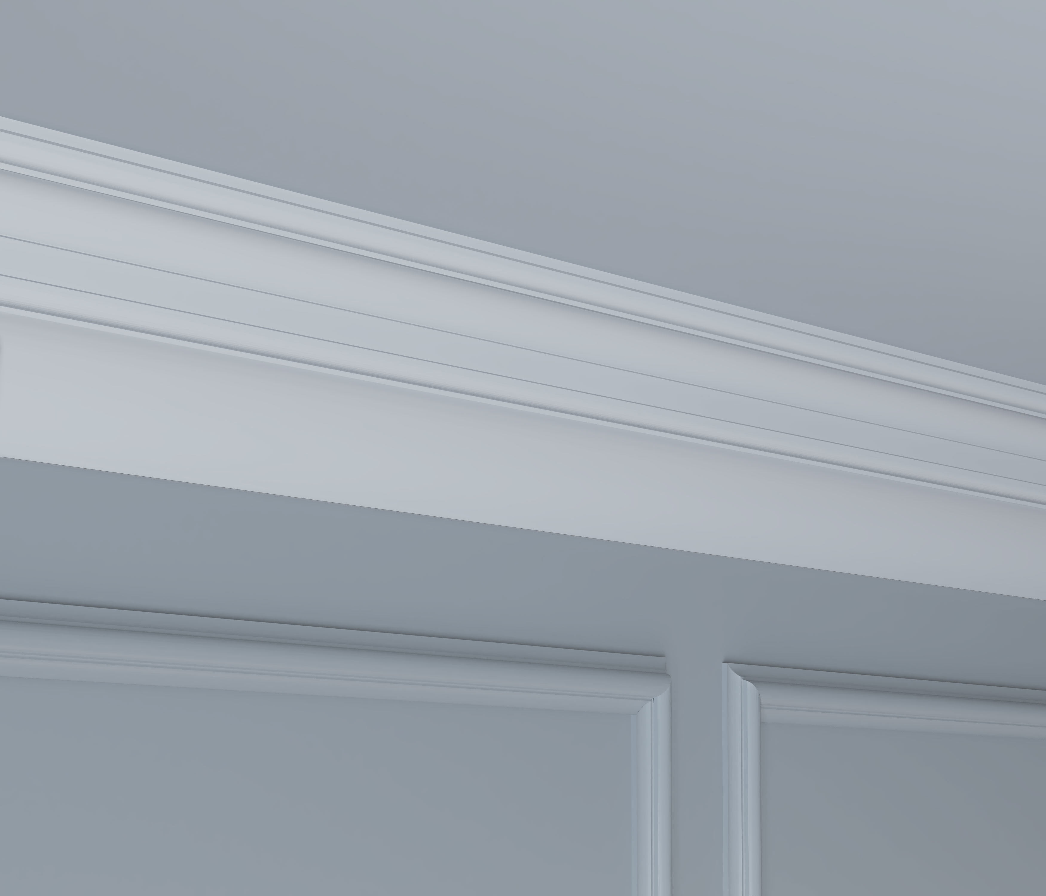 Потолочный плинтус под покраску Cosca Decor KX013 2000×75×95 фото в интерьере