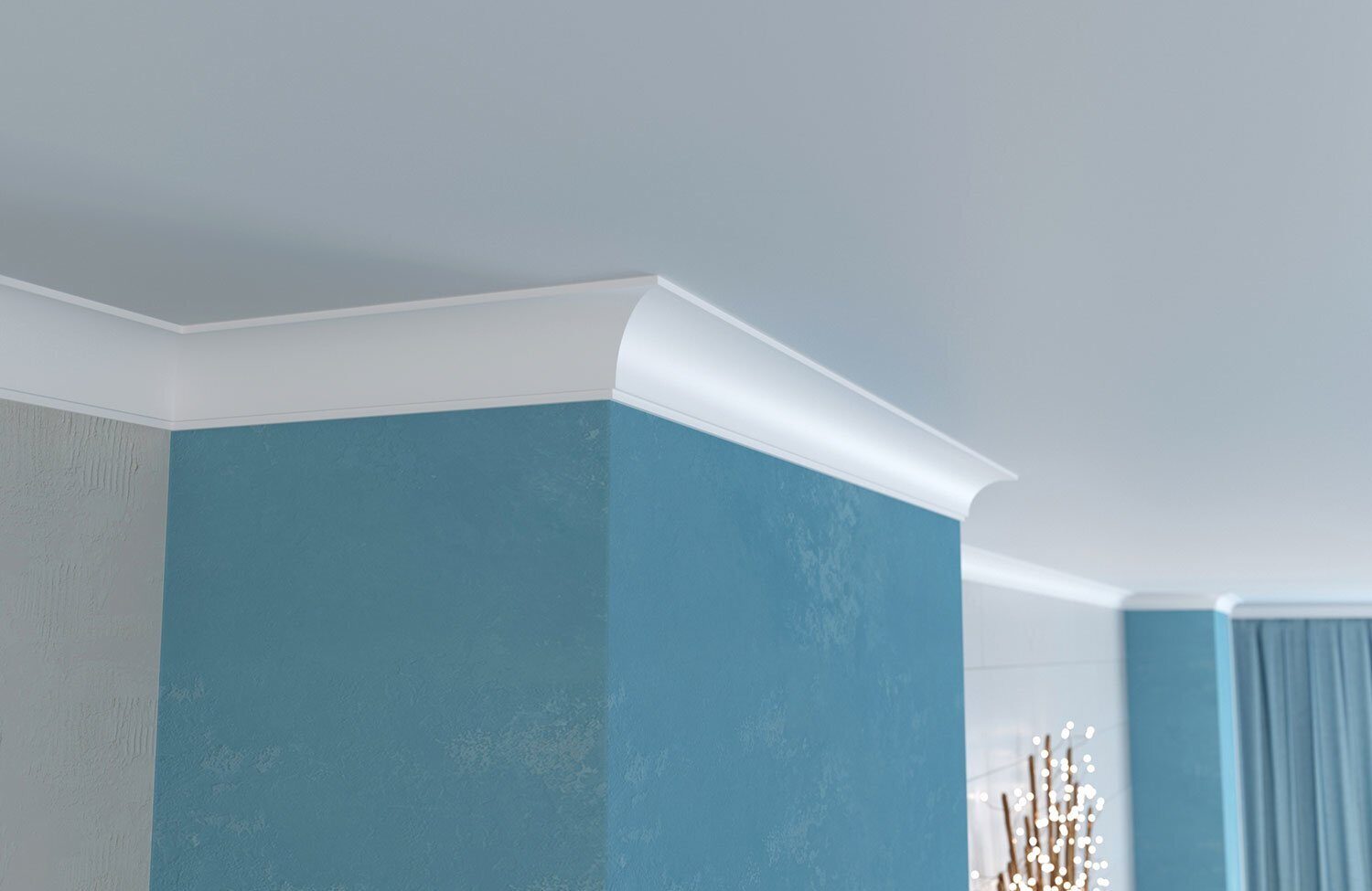Потолочный плинтус под покраску Cosca Decor KX016 2000×43×43 фото в интерьере