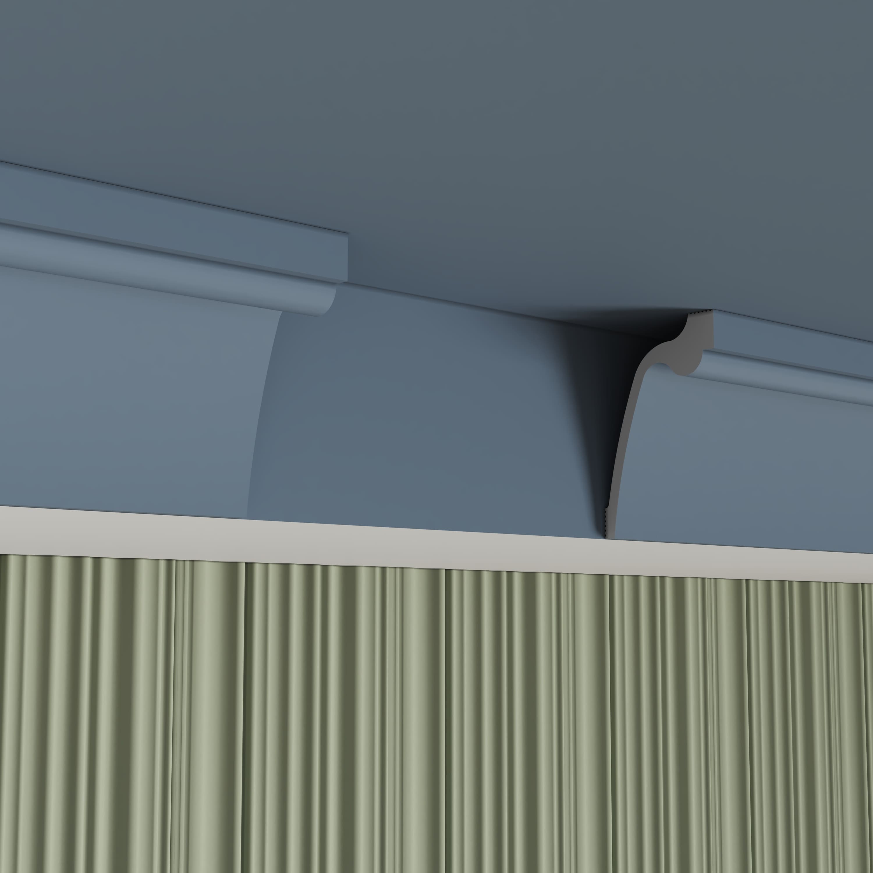 Потолочный плинтус под покраску Cosca Decor KX066 2000×60×90 фото в интерьере