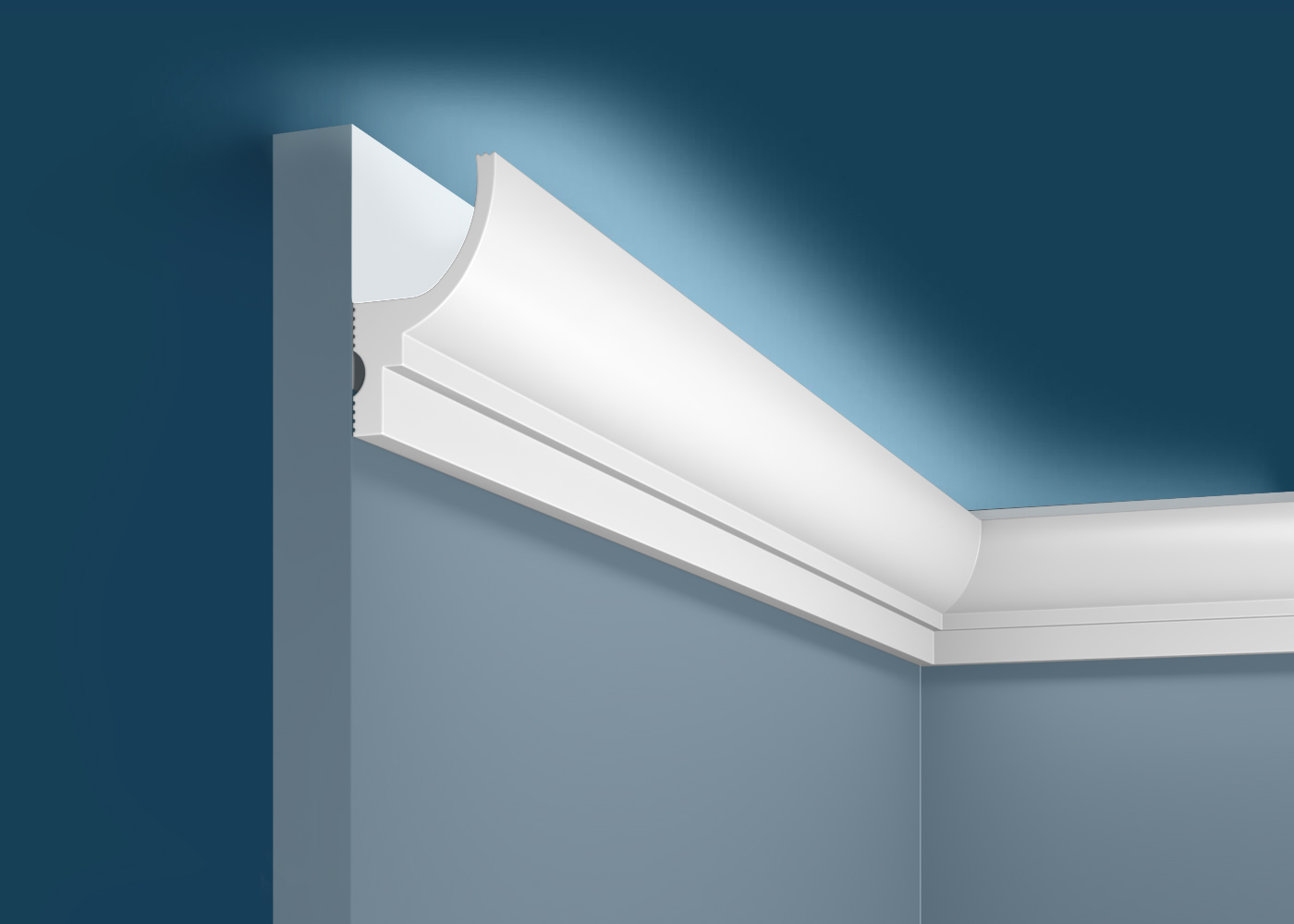 Потолочный плинтус под покраску Cosca Decor KX071 с подсветкой 2000×35×60