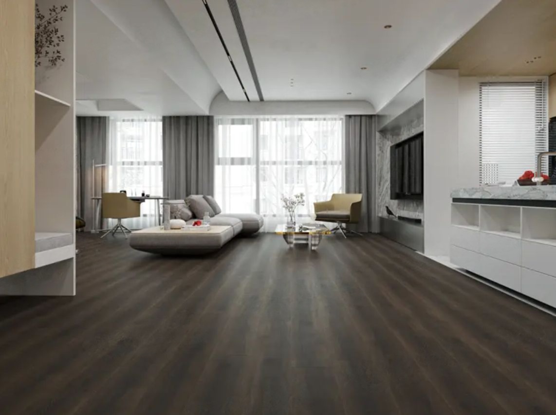 Кварцвиниловый SPC ламинат Norland NeoWood Tanaelva 2001-2 1220×196×8 фото в интерьере