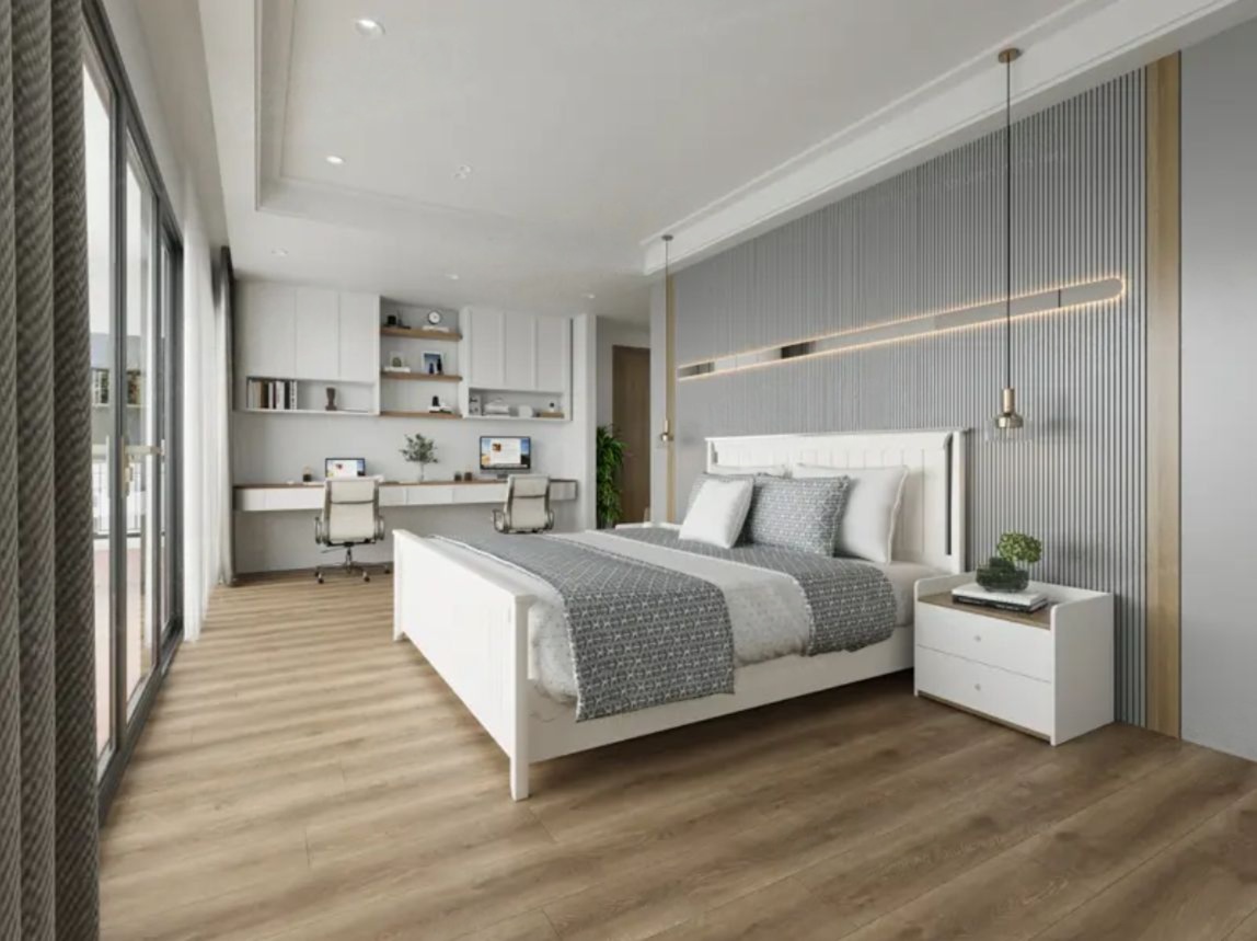Кварцвиниловый SPC ламинат Norland NeoWood Tista 2001-8 1220×196×8 фото в интерьере