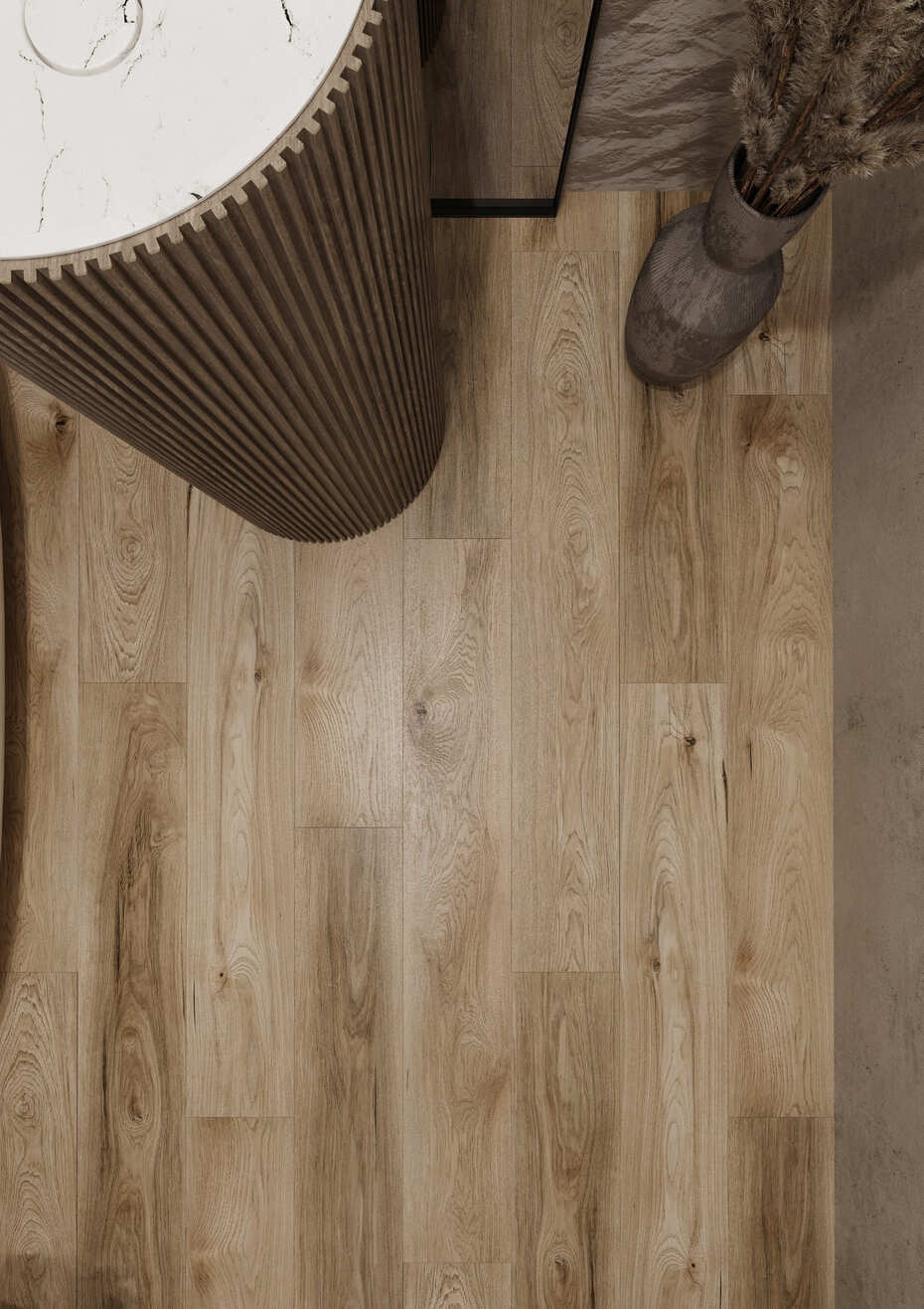 Кварцвиниловый SPC ламинат AlixFloor Natural Line Дуб Табачно-серый ALX3029-6 1220×183×5 фото в интерьере