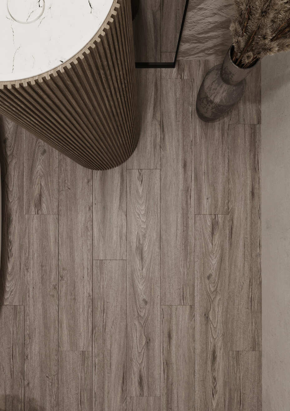 Кварцвиниловый SPC ламинат AlixFloor City Line Дуб Бергамо Серый ALX1071-3 1220×183×5 фото в интерьере