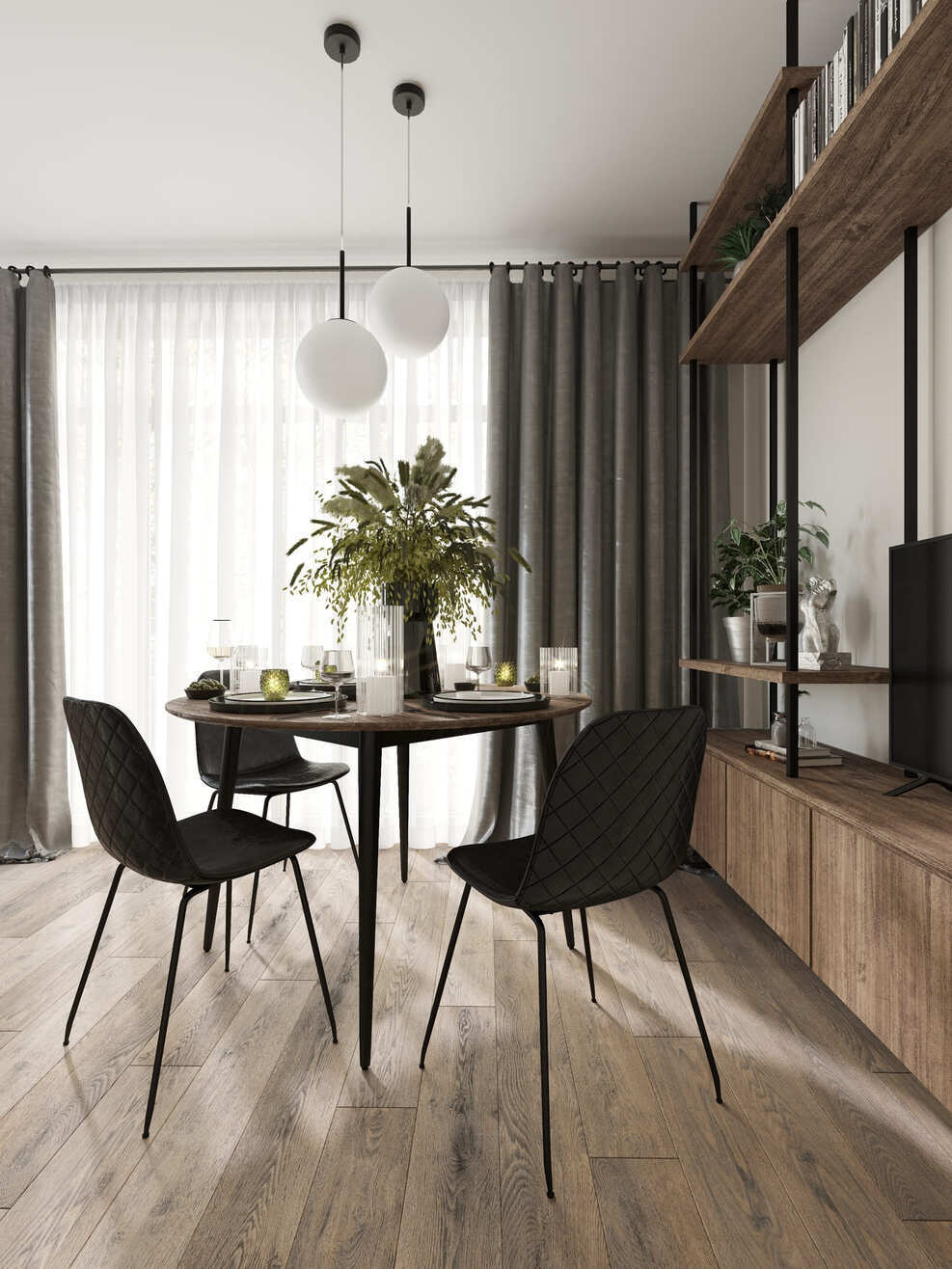 Кварцвиниловый SPC ламинат AlixFloor City Line Дуб Дымчатый Темный ALX3020-4 1220×183×5 фото в интерьере
