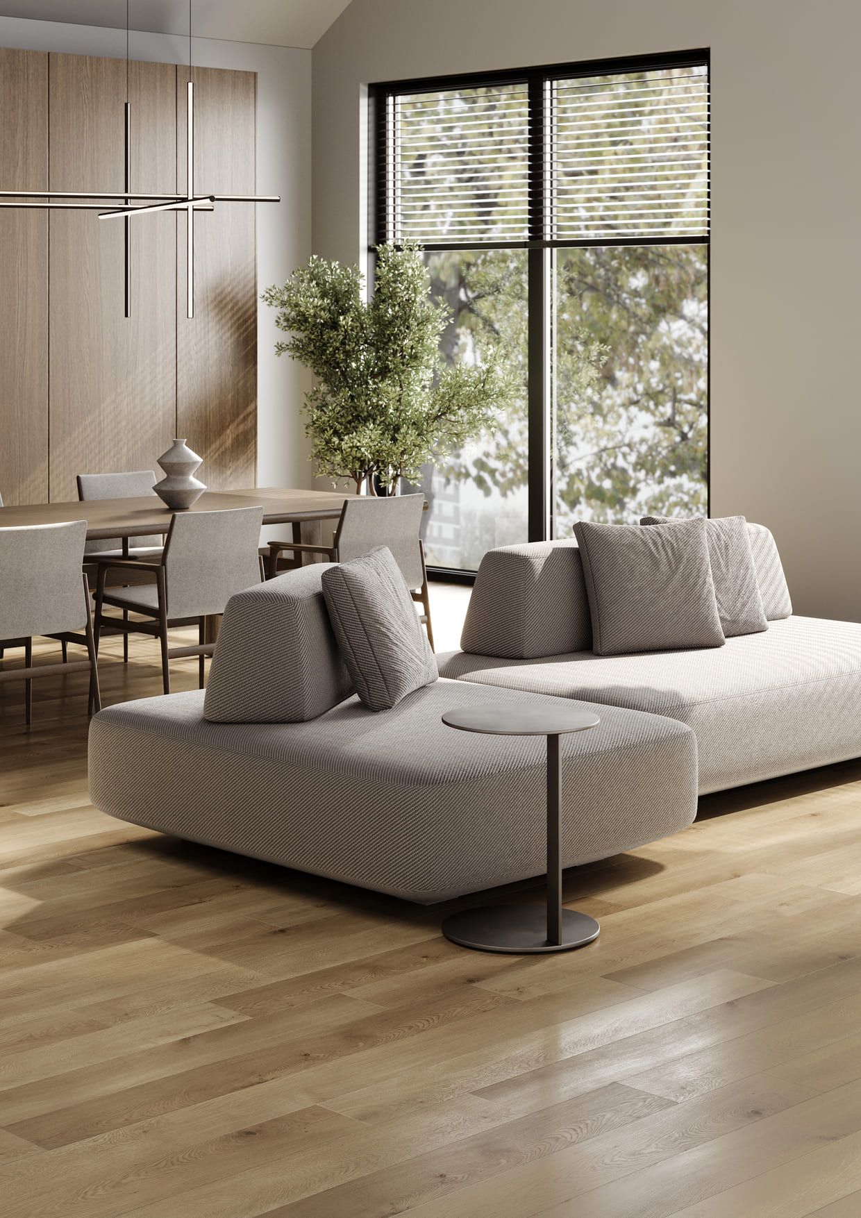 Кварцвиниловый SPC ламинат Home Expert Prime Дуб Марроне 653-160 1220×150×4 фото в интерьере
