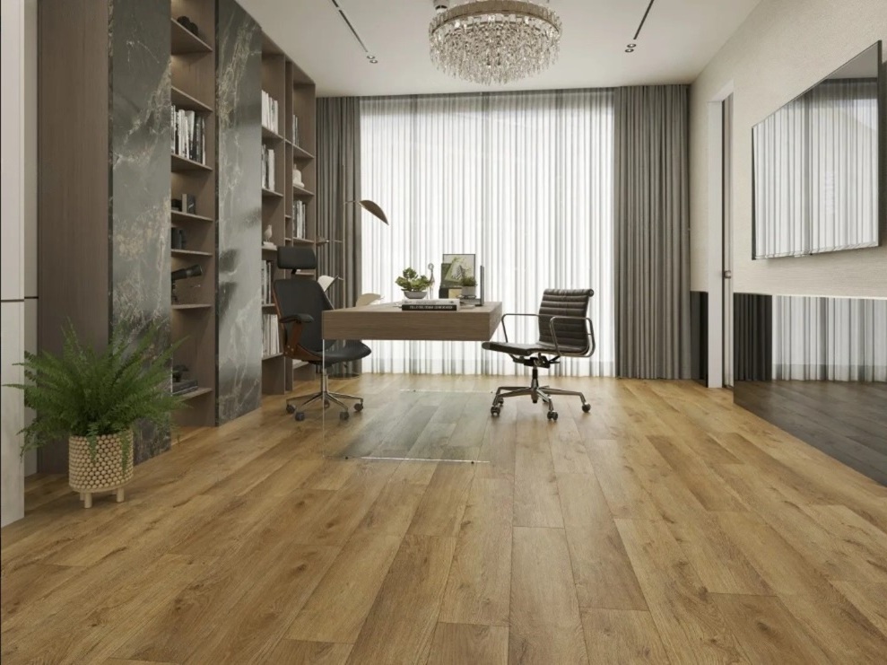 Кварцвиниловая плитка Alpine Floor клеевая Easy Line Дуб Цейлонский ЕСО 3-30 1219,2×184,15×3 фото в интерьере