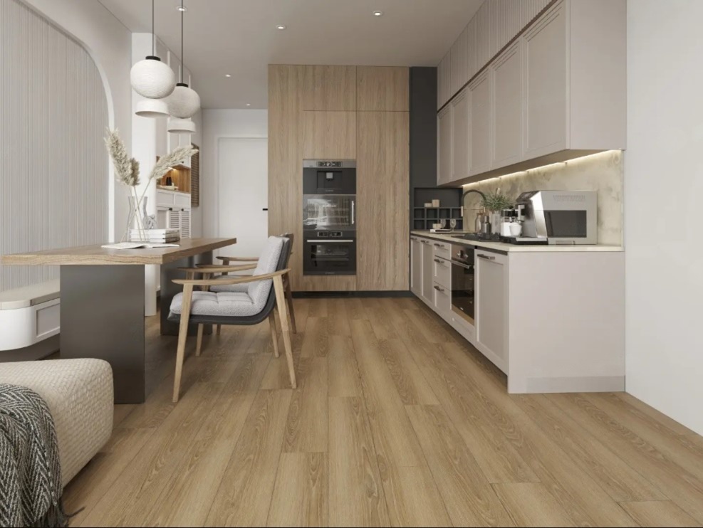 Кварцвиниловая плитка Alpine Floor клеевая Easy Line Дуб Сантана ЕСО 3-38 1219,2×184,15×3 фото в интерьере