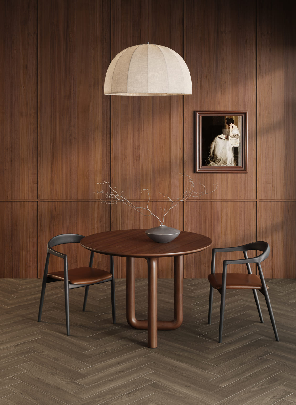 Кварцвиниловый SPC ламинат Fargo Bevel Parquet Дуб Гудзон 33-2123-46 венгерская елка 615×123×6 фото в интерьере