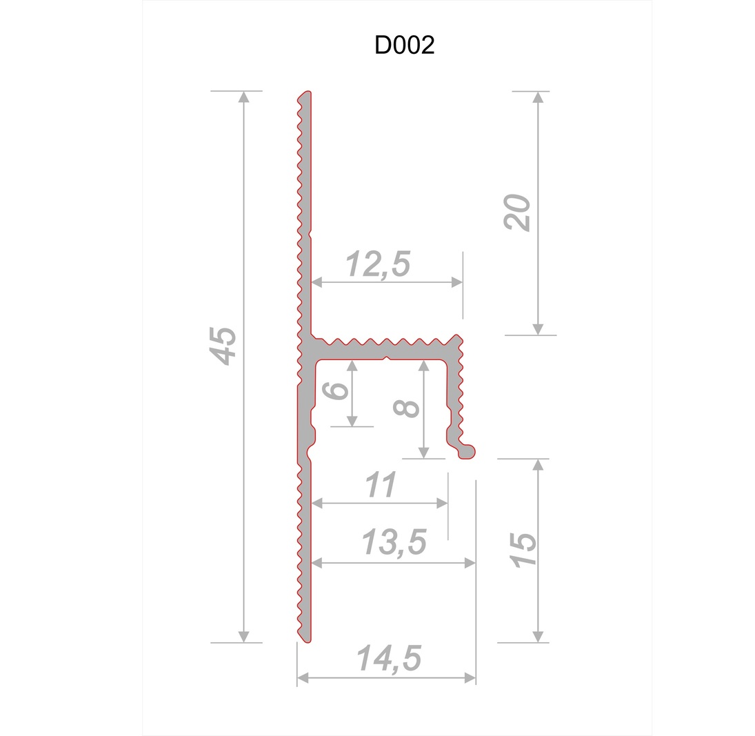 Плинтус алюминиевый теневой под покраску с подсветкой Decaro D002 2000×45×14,5 Плинтус алюминиевый теневой под покраску с подсветкой Decaro D002 2000×45×14,5