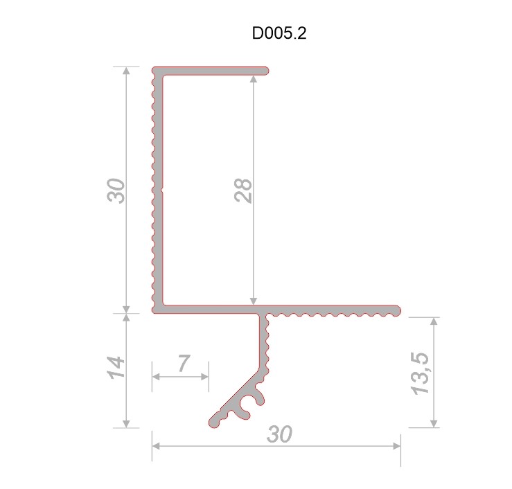 Профиль алюминиевый теневой под покраску Decaro D005.2 2000×30×44 Профиль алюминиевый теневой под покраску Decaro D005.2 2000×30×44