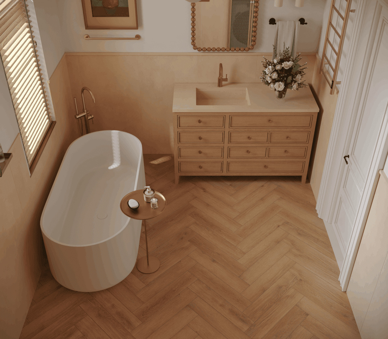 Кварцвиниловая плитка Norland клеевая Parquet LVT Saver Sand 1067-2 венгерская елка 590×118×2,5 фото в интерьере