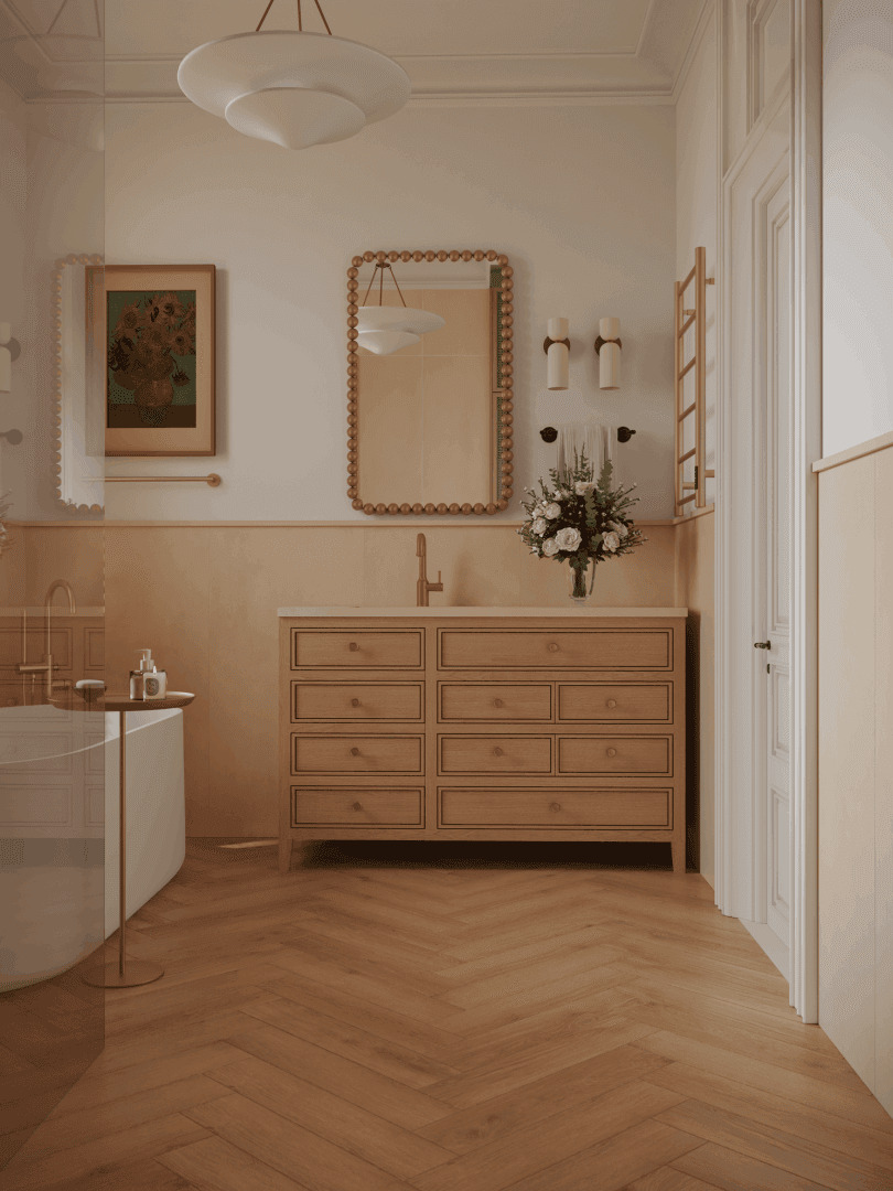 Кварцвиниловая плитка Norland клеевая Parquet LVT Saver Sand 1067-2 венгерская елка 590×118×2,5 фото в интерьере