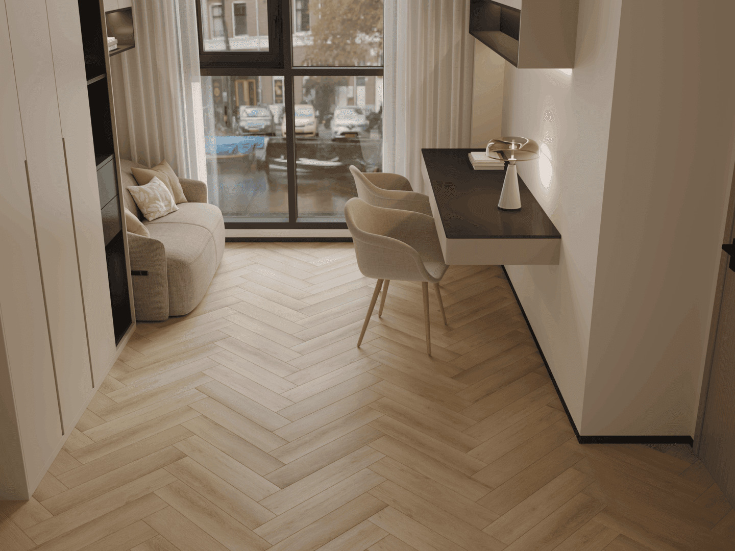 Кварцвиниловая плитка Norland клеевая Parquet LVT Quick Light 1067-3 венгерская елка 590×118×2,5 фото в интерьере