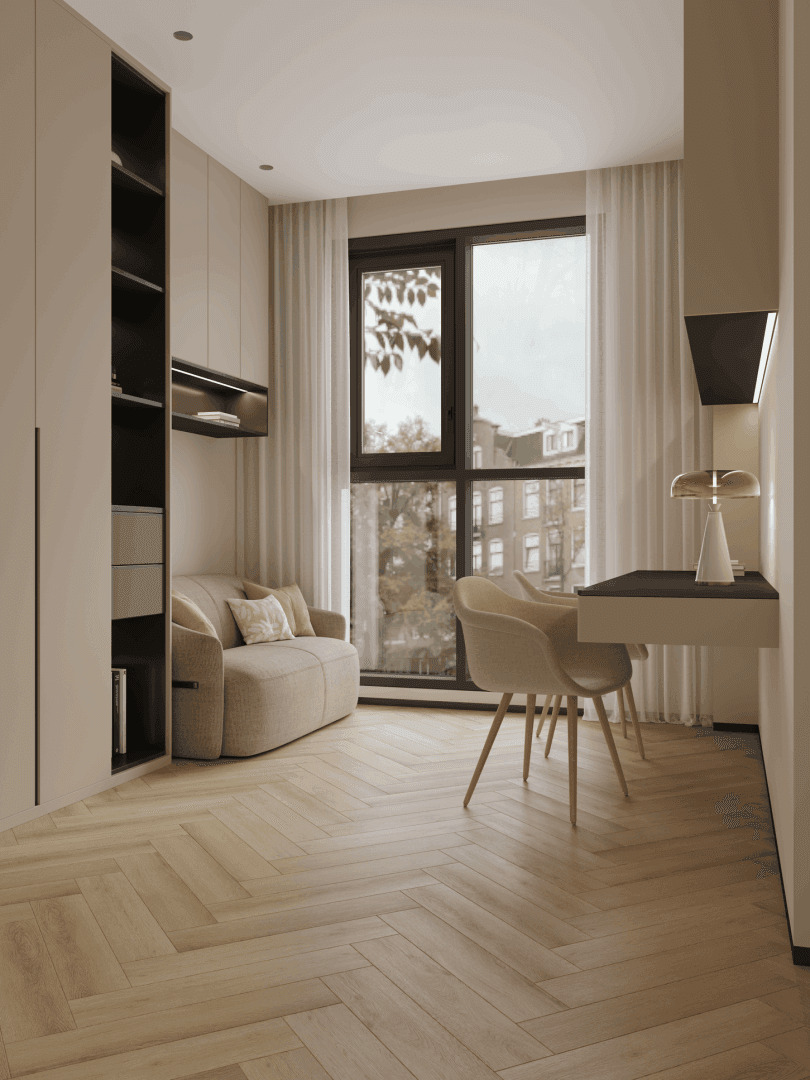 Кварцвиниловая плитка Norland клеевая Parquet LVT Quick Light 1067-3 венгерская елка 590×118×2,5 фото в интерьере