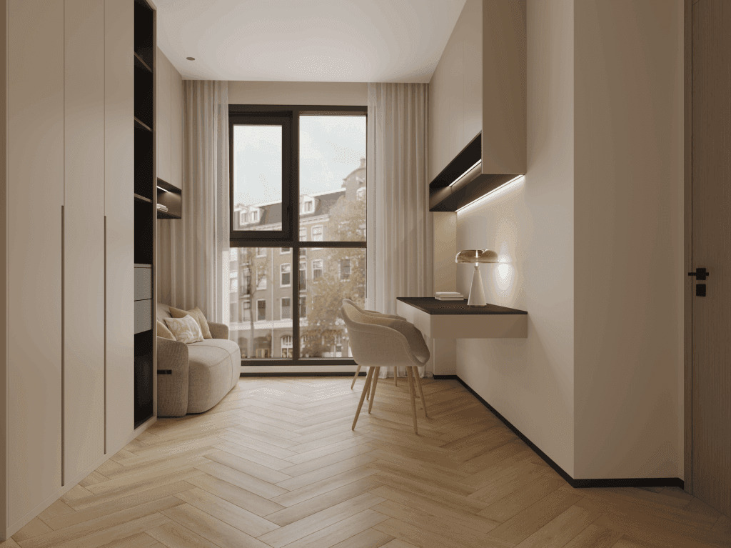 Кварцвиниловая плитка Norland клеевая Parquet LVT Quick Light 1067-3 венгерская елка 590×118×2,5 фото в интерьере