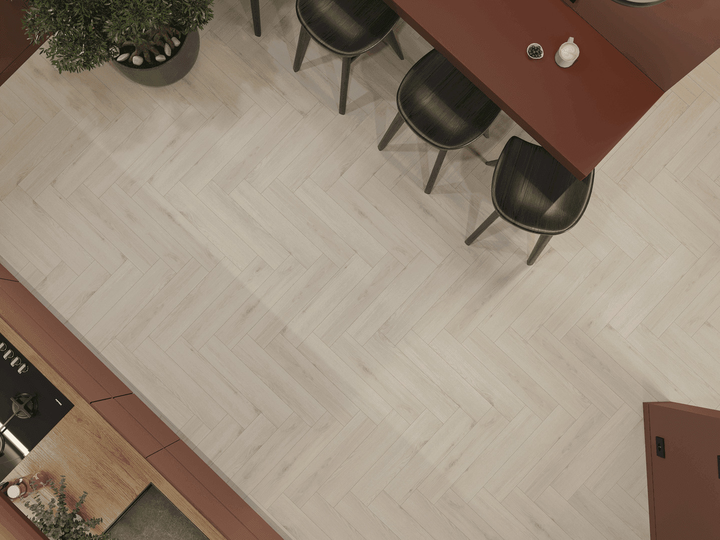 Кварцвиниловая плитка Norland клеевая Parquet LVT Easy Plank 1067-5 венгерская елка 590×118×2,5 фото в интерьере