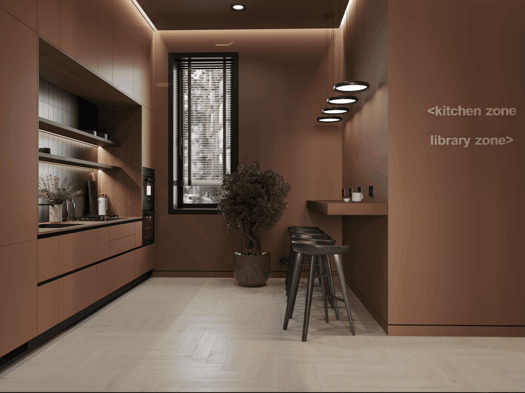 Кварцвиниловая плитка Norland клеевая Parquet LVT Easy Plank 1067-5 венгерская елка 590×118×2,5 фото в интерьере