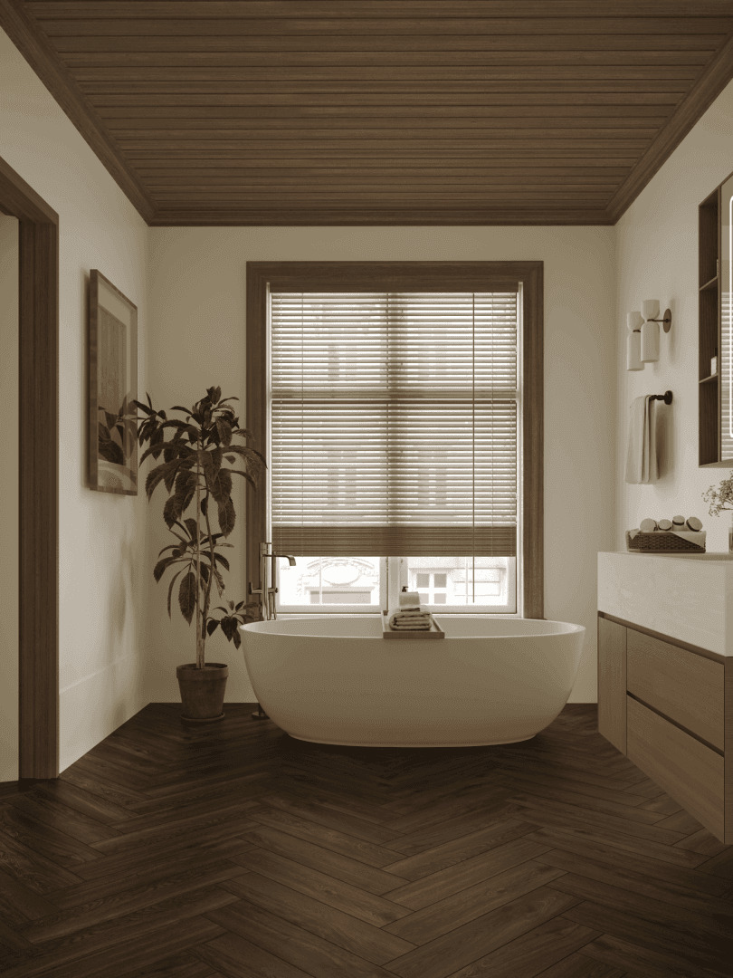 Кварцвиниловая плитка Norland клеевая Parquet LVT Swift Style 1067-9 венгерская елка 590×118×2,5 фото в интерьере