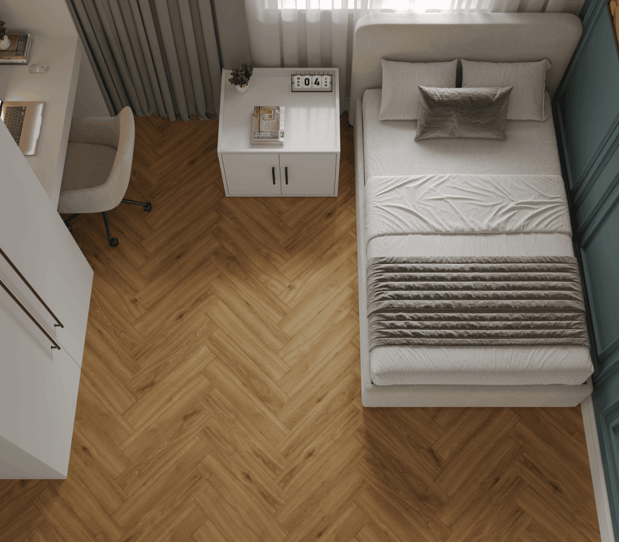 Кварцвиниловый SPC ламинат Norland Parquet Basic Room 1066-10 венгерская елка 600×125×4 фото в интерьере