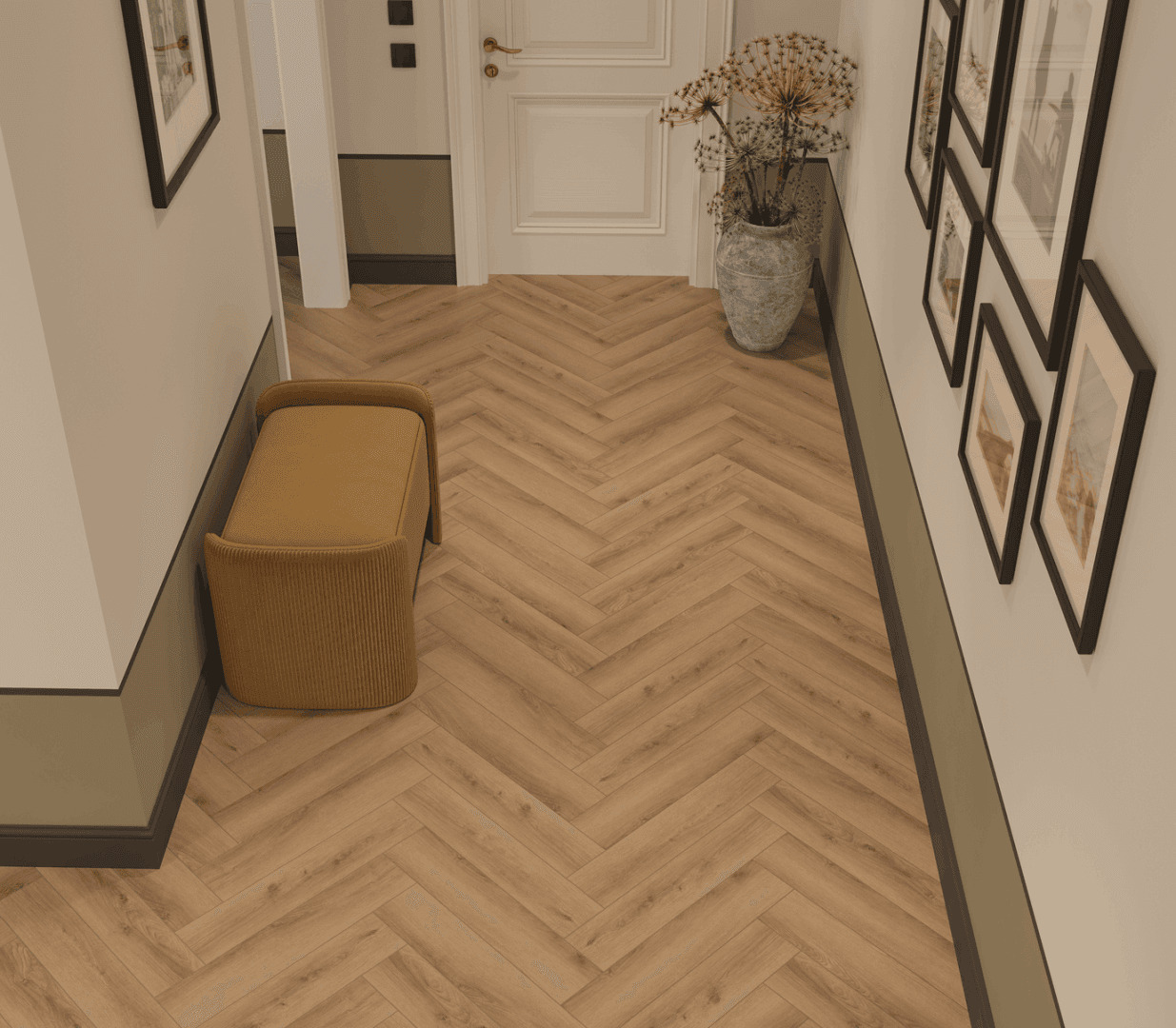 Кварцвиниловая плитка Norland клеевая Parquet S LVT Valday 1056-2 венгерская елка 590×118×2,5 фото в интерьере