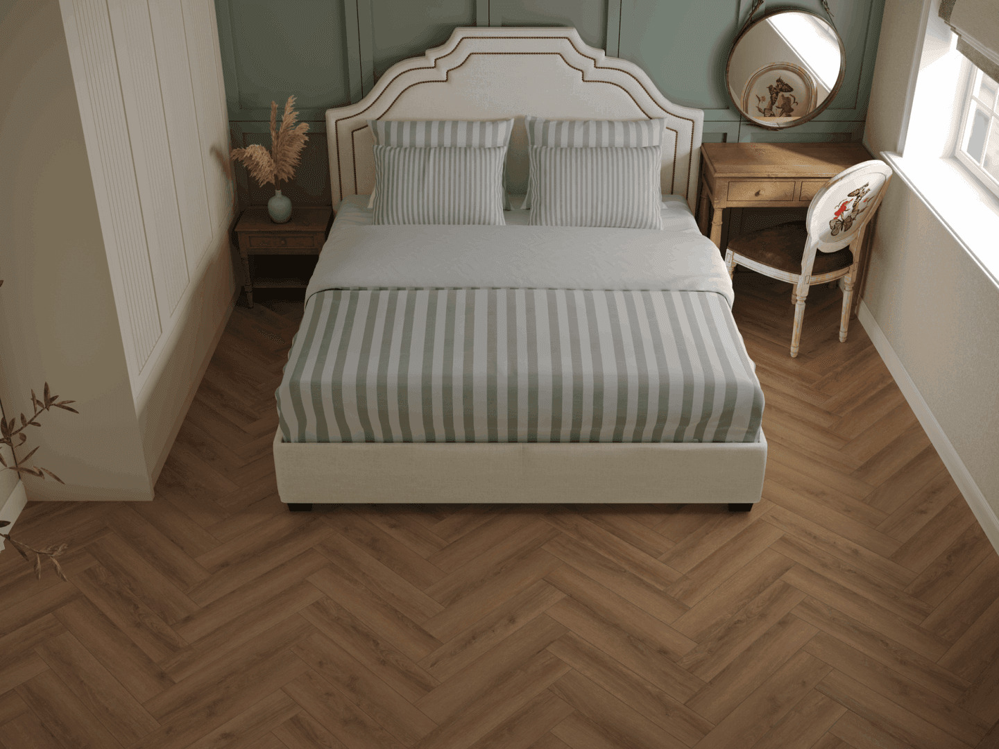 Кварцвиниловая плитка Norland клеевая Parquet S LVT Ladoga 1056-6 венгерская елка 590×118×2,5 фото в интерьере