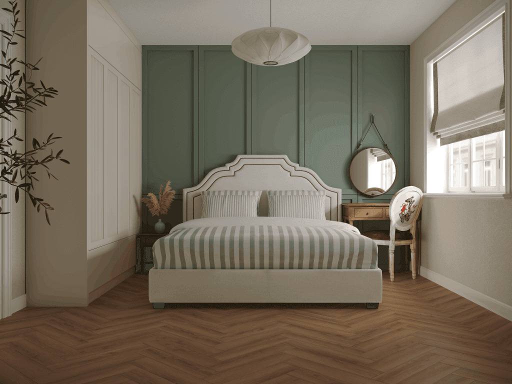 Кварцвиниловая плитка Norland клеевая Parquet S LVT Ladoga 1056-6 венгерская елка 590×118×2,5 фото в интерьере