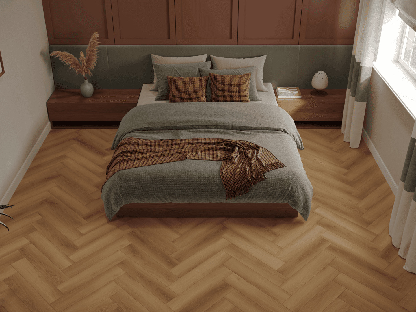 Кварцвиниловая плитка Norland клеевая Parquet S LVT Orel 1056-7 венгерская елка 590×118×2,5 фото в интерьере