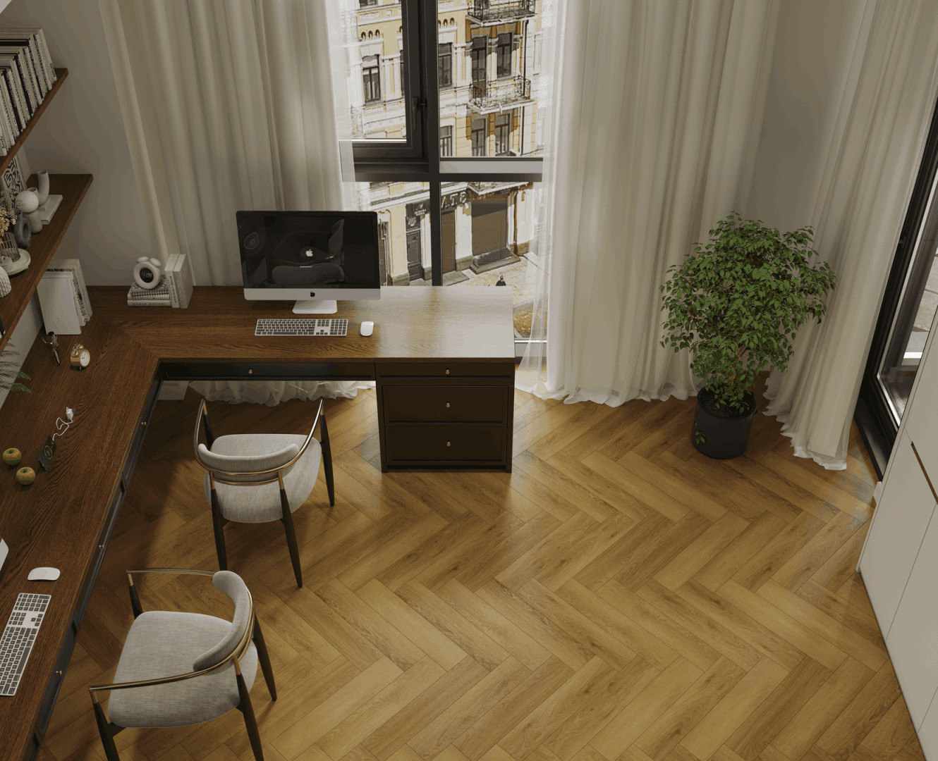 Кварцвиниловая плитка Norland клеевая Parquet S LVT Seliger 1056-9 венгерская елка 590×118×2,5 фото в интерьере