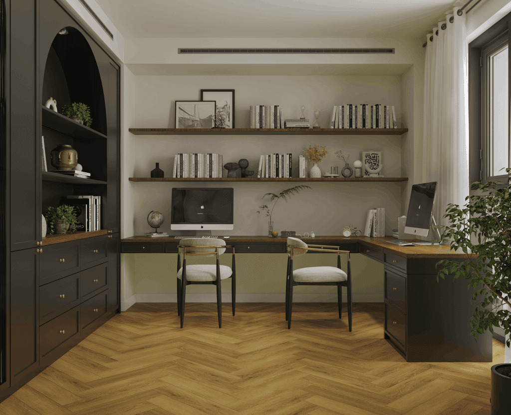 Кварцвиниловая плитка Norland клеевая Parquet S LVT Seliger 1056-9 венгерская елка 590×118×2,5 фото в интерьере
