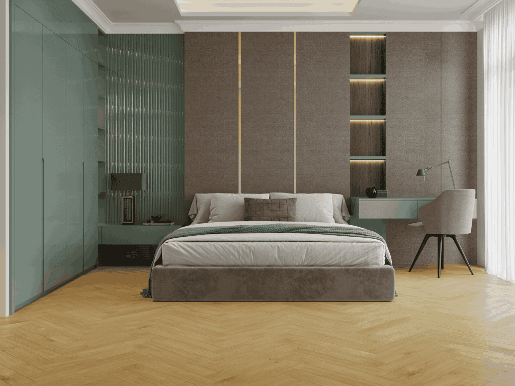 Ламинат Norland Herringbone Elegant 10 Дуб Мальта LF306-12 венгерская елка 600×100×10 фото в интерьере