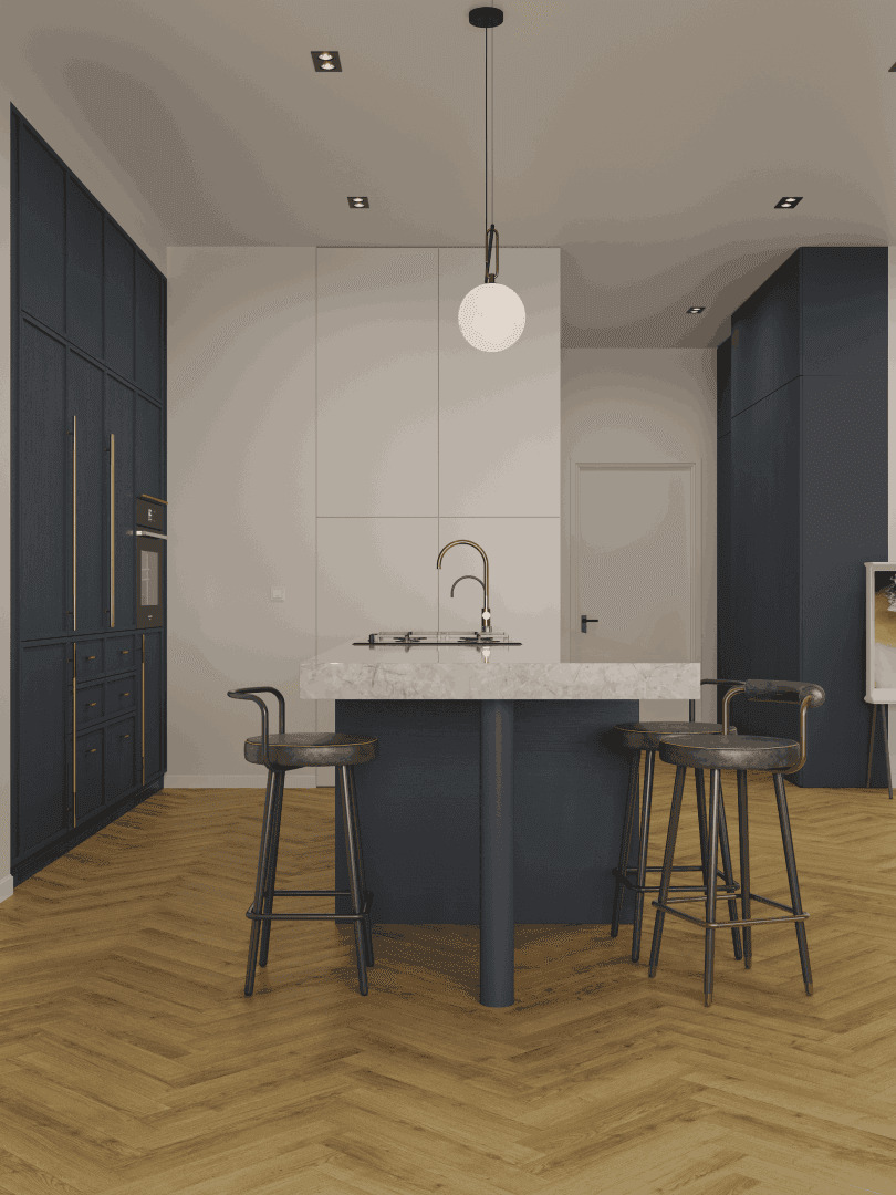 Ламинат Norland Herringbone Elegant 10 Дуб Фанэн LF306-17 венгерская елка 600×100×10 фото в интерьере