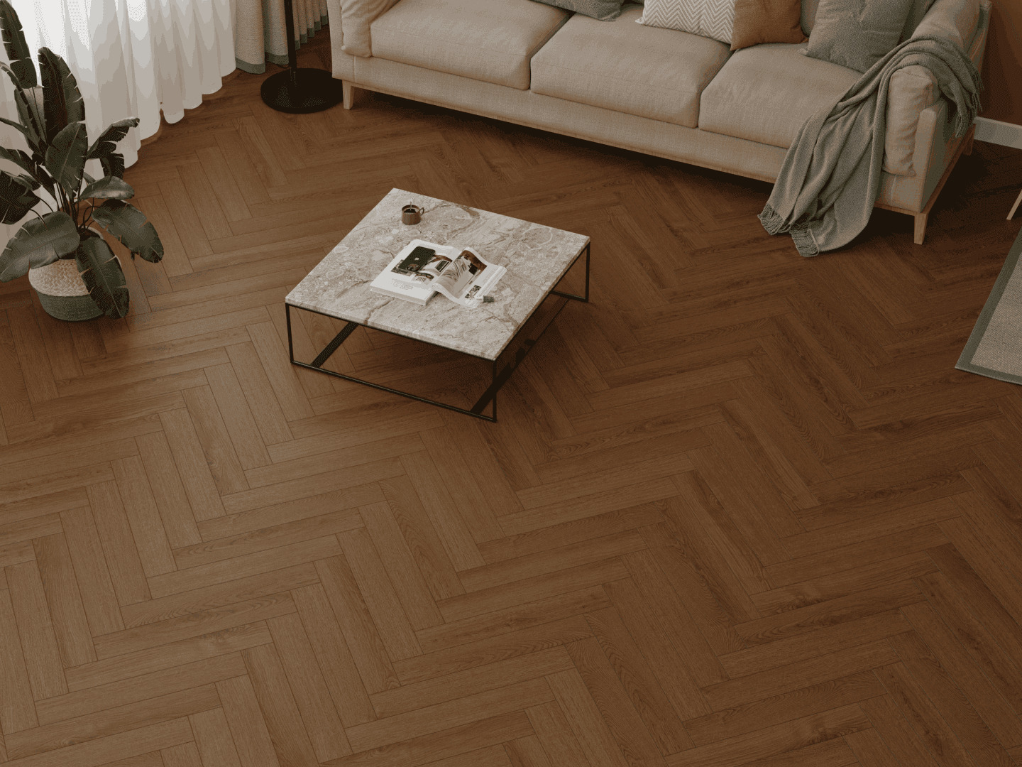 Ламинат Norland Herringbone Elegant 10 Дуб Этна LF306-20 венгерская елка 600×100×10 фото в интерьере