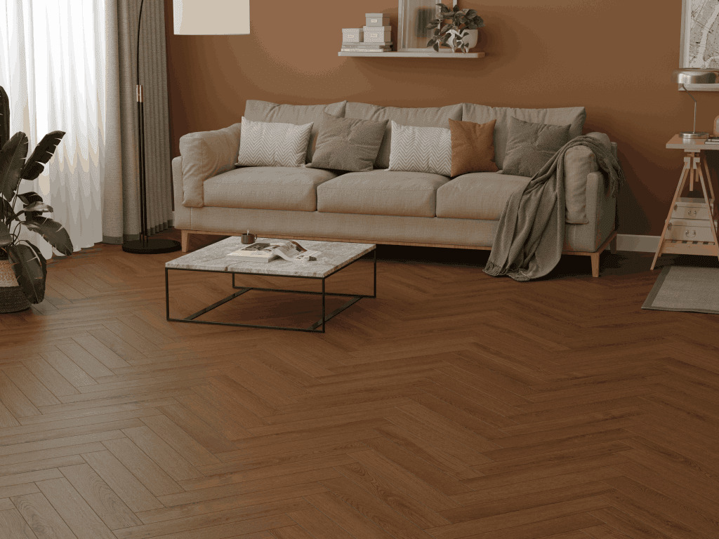 Ламинат Norland Herringbone Elegant 10 Дуб Этна LF306-20 венгерская елка 600×100×10 фото в интерьере