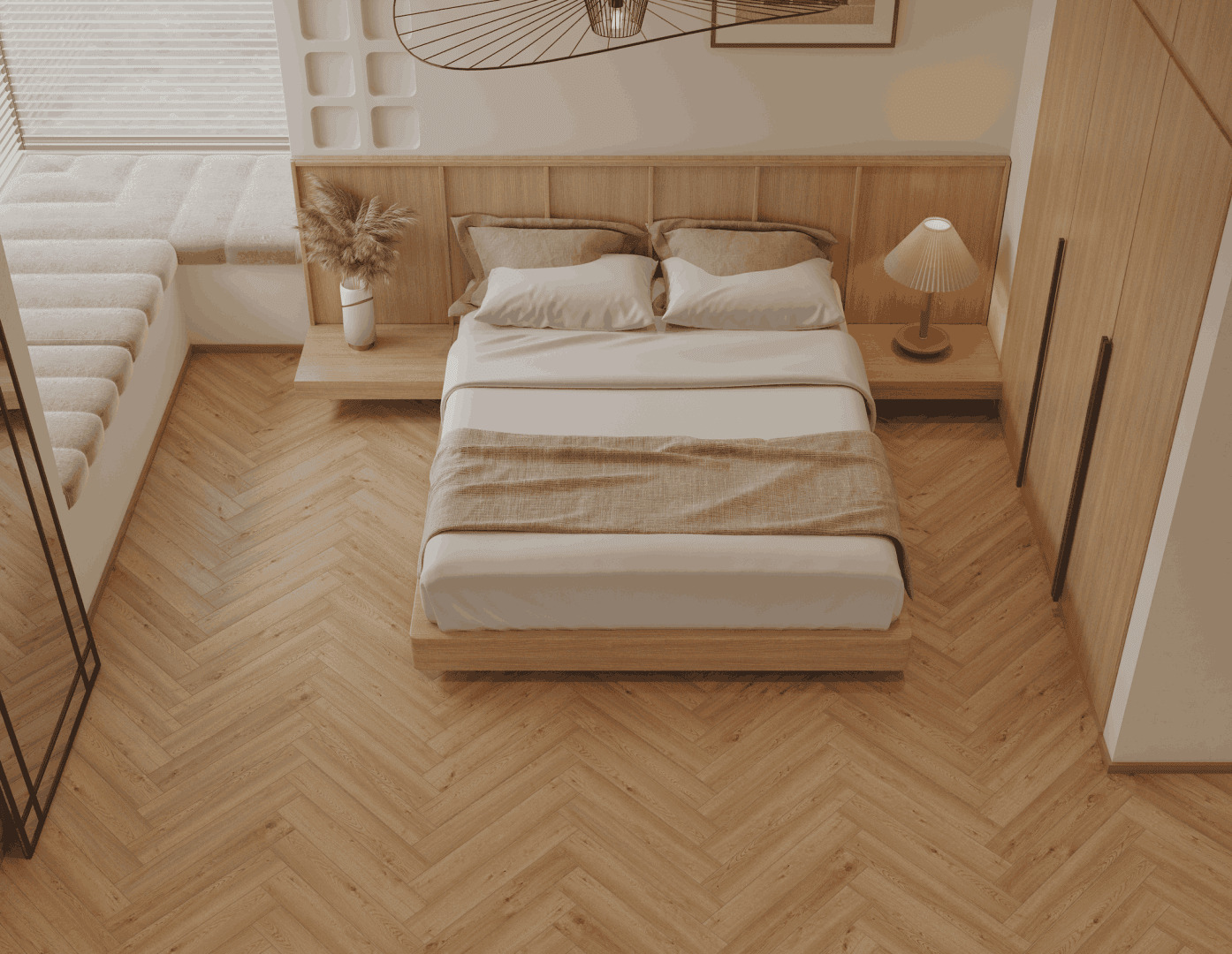 Ламинат Norland Herringbone Elegant Дуб Альба LF303-31 венгерская елка 600×100×8 фото в интерьере