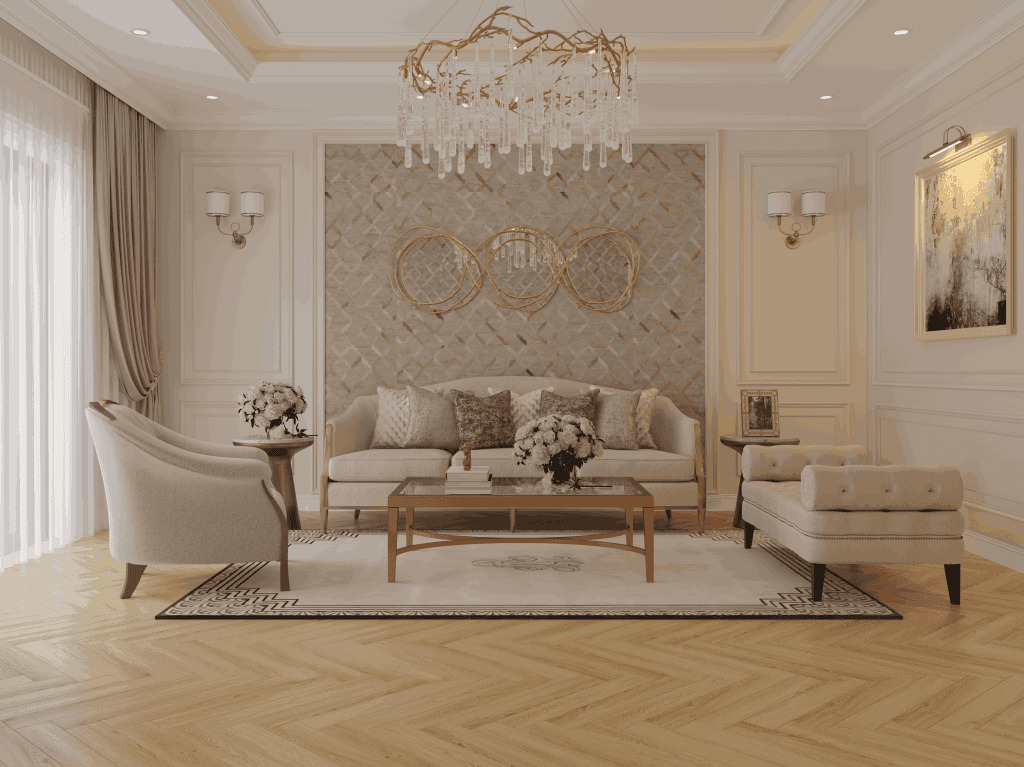 Ламинат Norland Herringbone Elegant Дуб Борео LF303-32 венгерская елка 600×100×8 фото в интерьере
