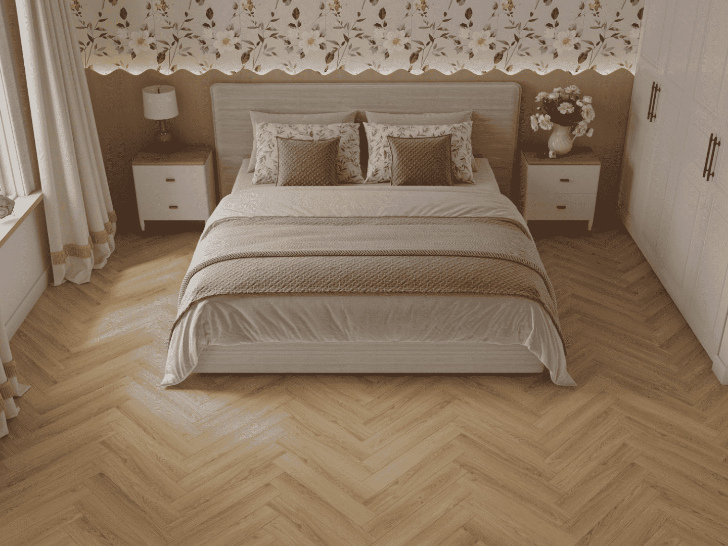 Ламинат Norland Herringbone Elegant Strong Дуб Монте LF304-34 венгерская елка 600×100×12 фото в интерьере