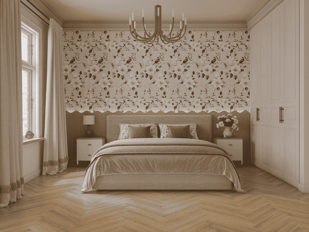 Ламинат Norland Herringbone Elegant Strong Дуб Монте LF304-34 венгерская елка 600×100×12 фото в интерьере