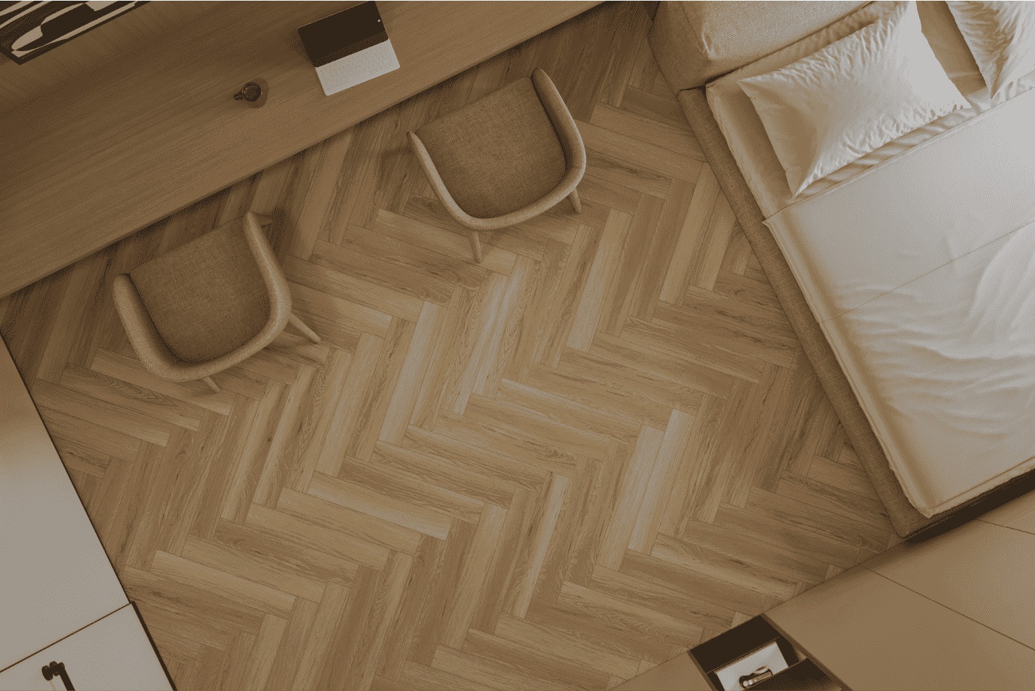 Ламинат Norland Herringbone Elegant Дуб Босна LF303-39 венгерская елка 600×100×8 фото в интерьере